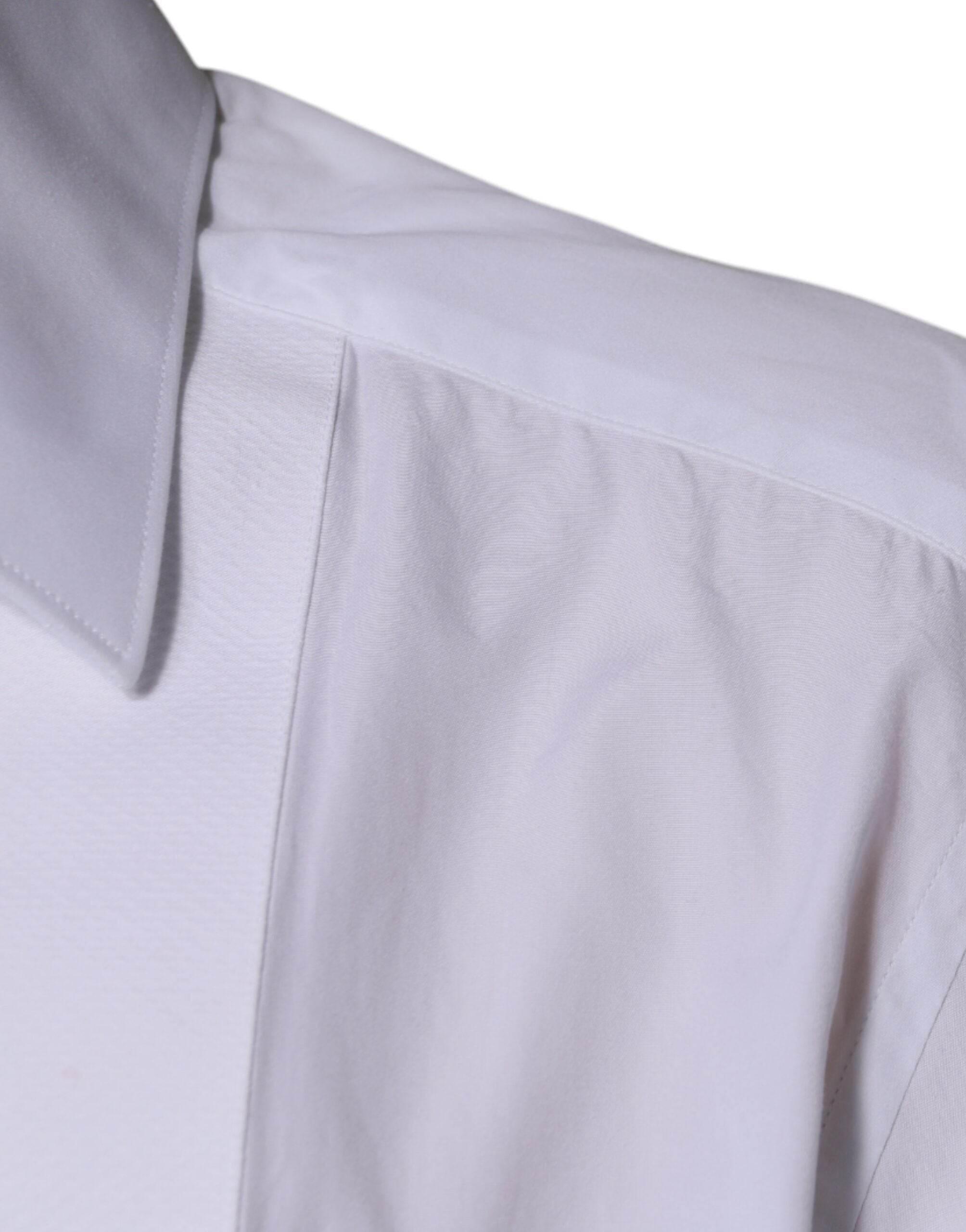 Dolce & Gabbana White Bib Cotton Poplin GOLD Men Formal Shirt - Hilstor