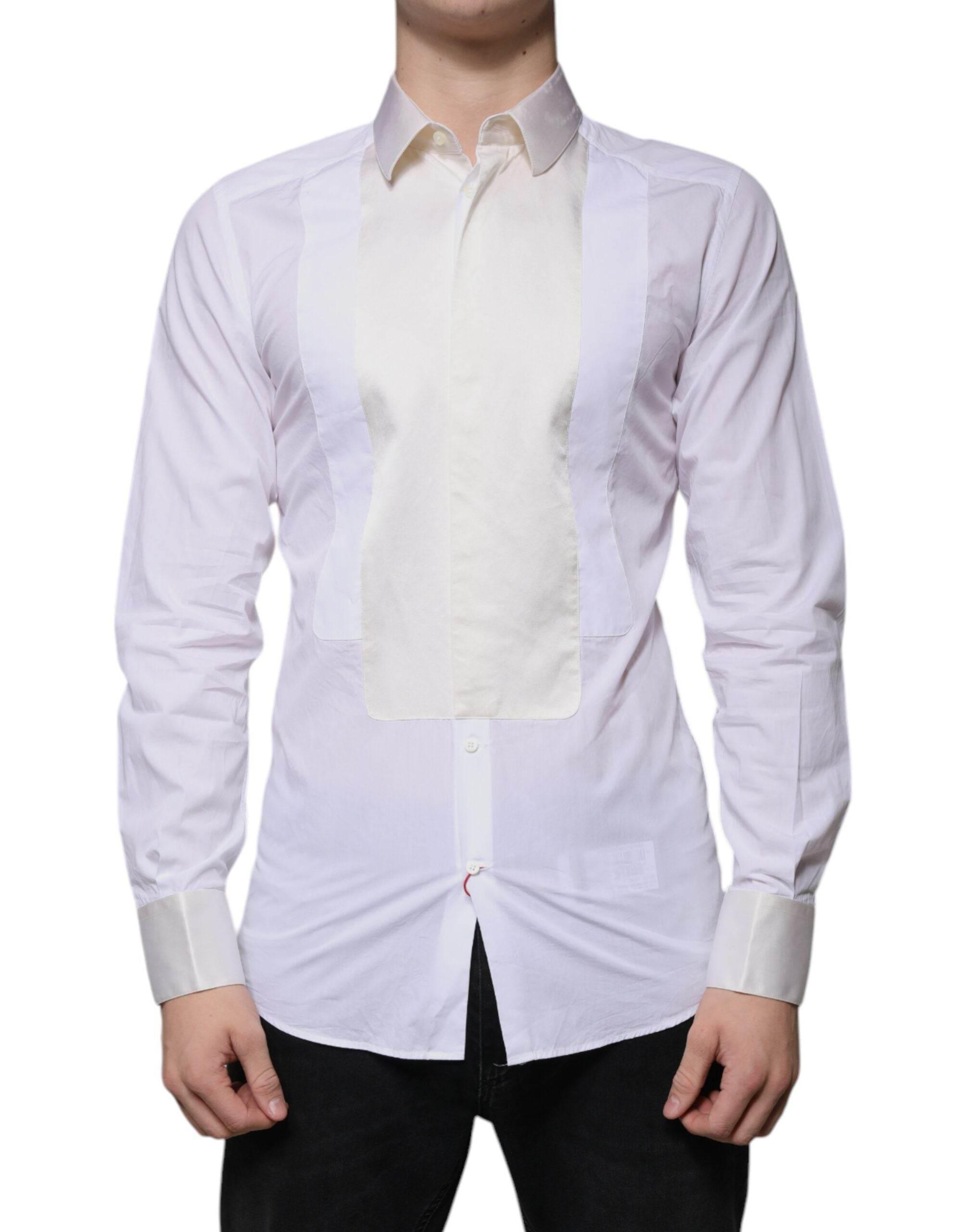 Dolce & Gabbana White Cotton Silk Slim Fit GOLD Dress Shirt - Hilstor