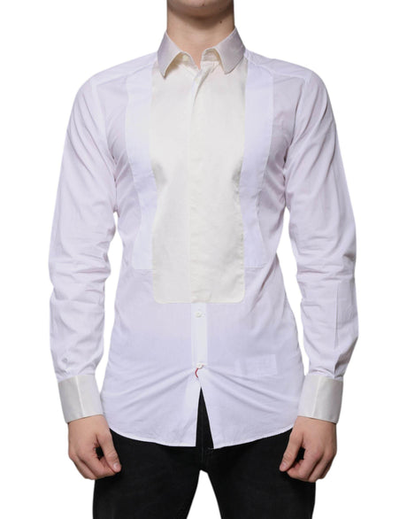 Dolce & Gabbana White Cotton Silk Slim Fit GOLD Dress Shirt - Hilstor