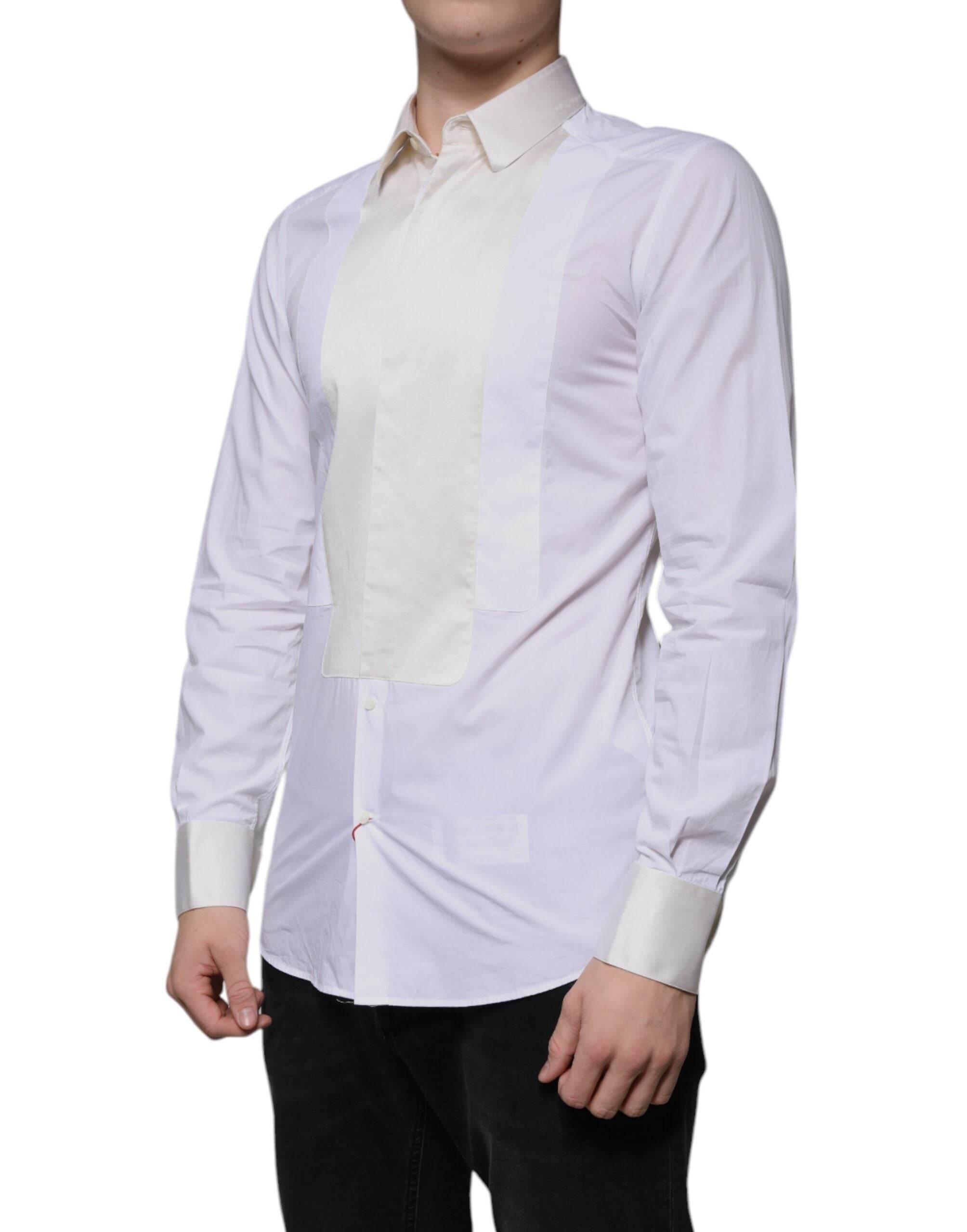 Dolce & Gabbana White Cotton Silk Slim Fit GOLD Dress Shirt - Hilstor