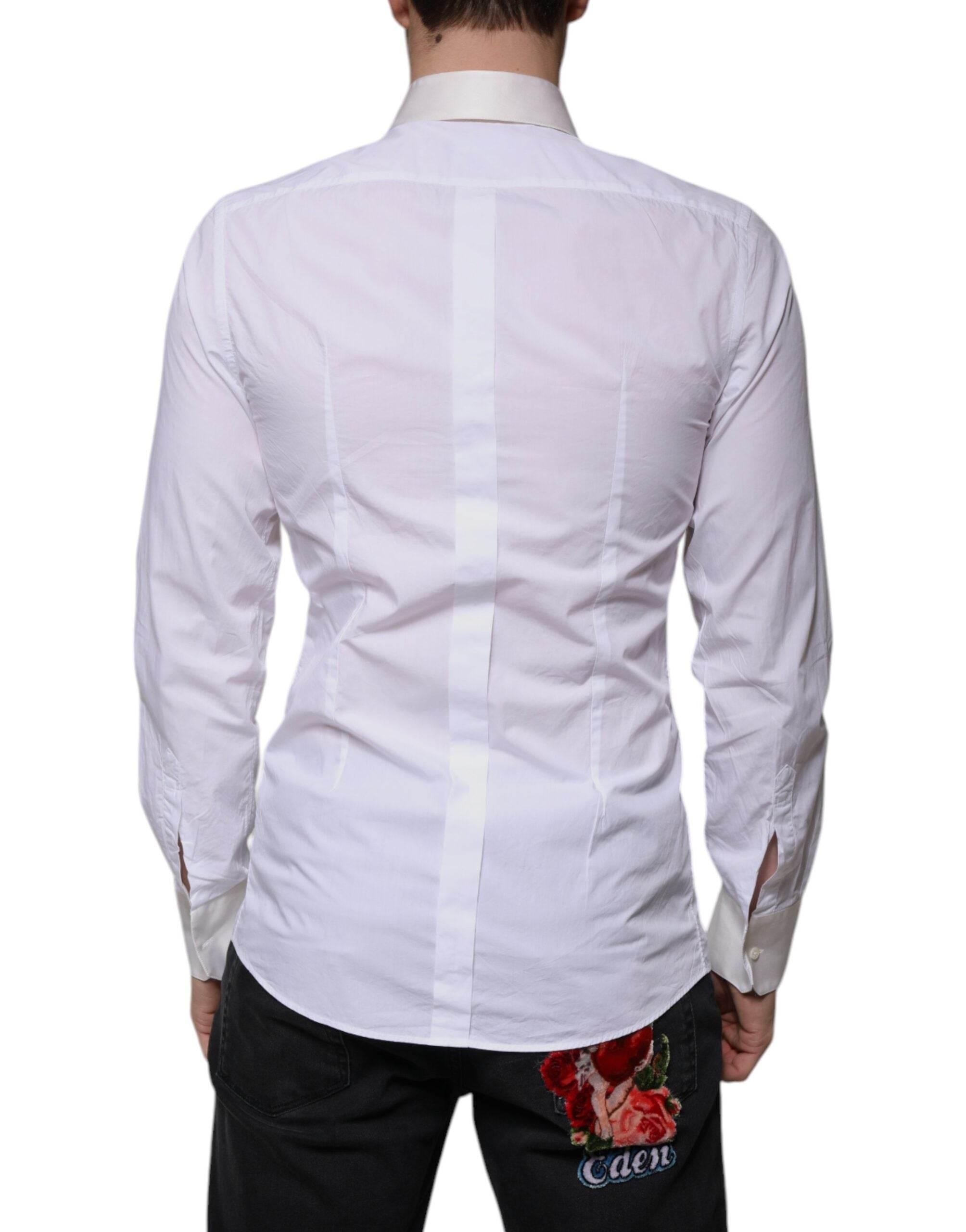 Dolce & Gabbana White Cotton Silk Slim Fit GOLD Dress Shirt - Hilstor
