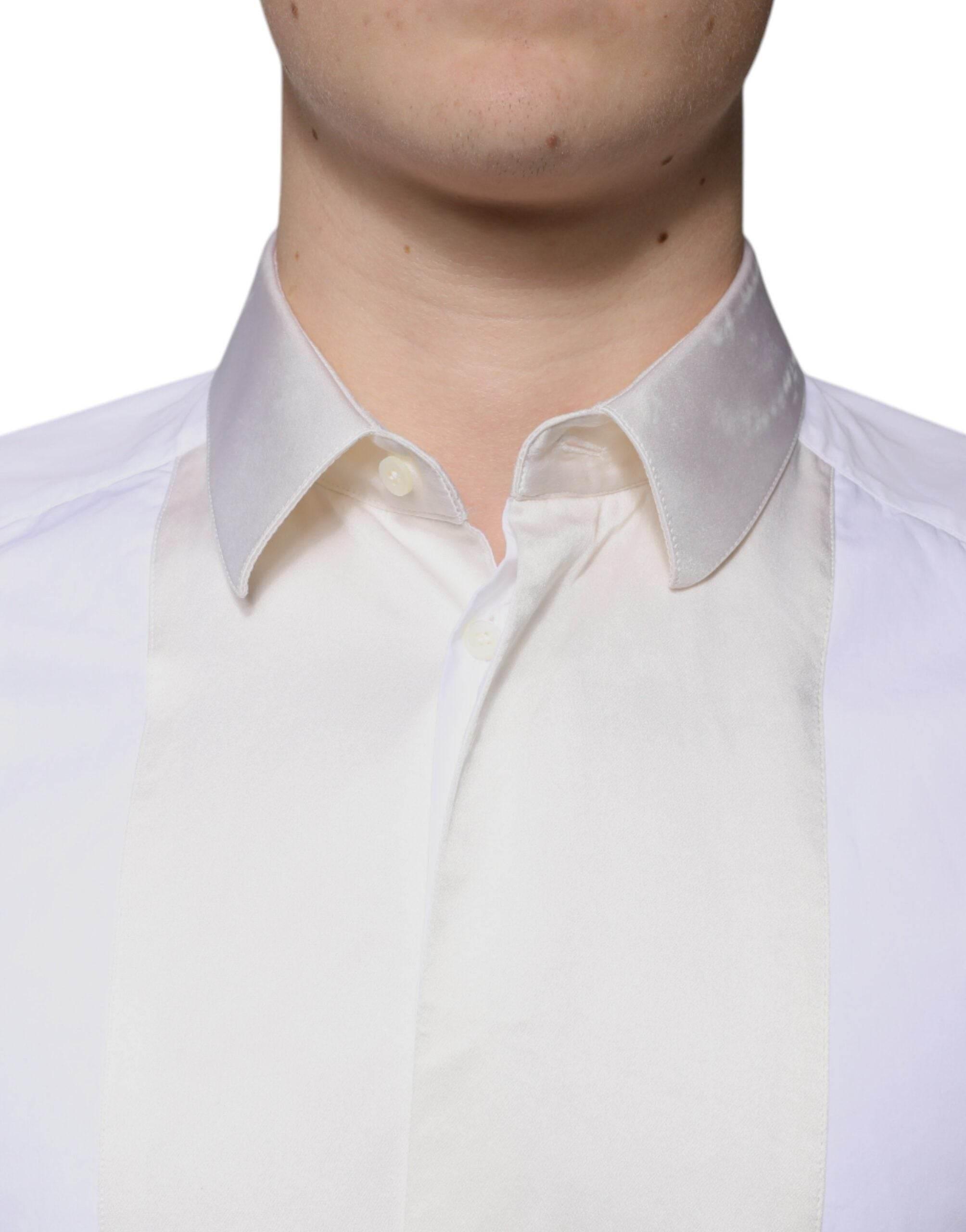 Dolce & Gabbana White Cotton Silk Slim Fit GOLD Dress Shirt - Hilstor