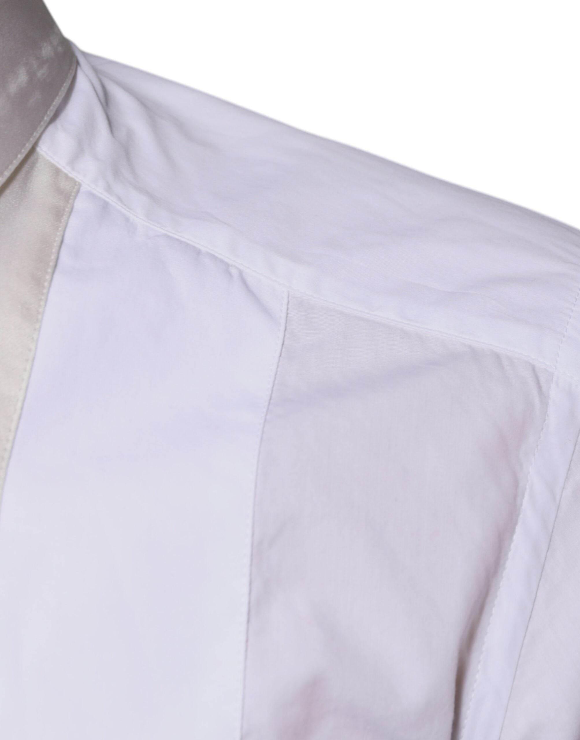 Dolce & Gabbana White Cotton Silk Slim Fit GOLD Dress Shirt - Hilstor