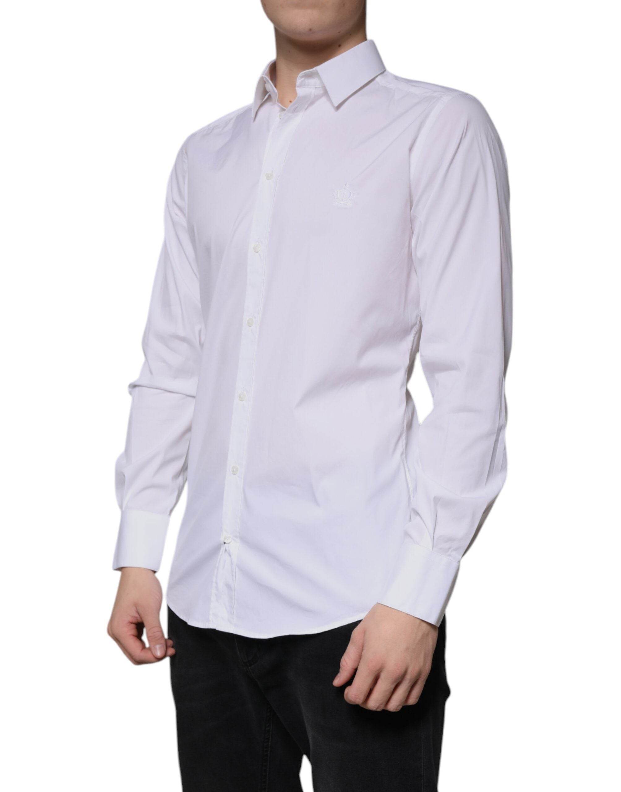 Dolce & Gabbana White Cotton Long Sleeve GOLD Dress Shirt - Hilstor