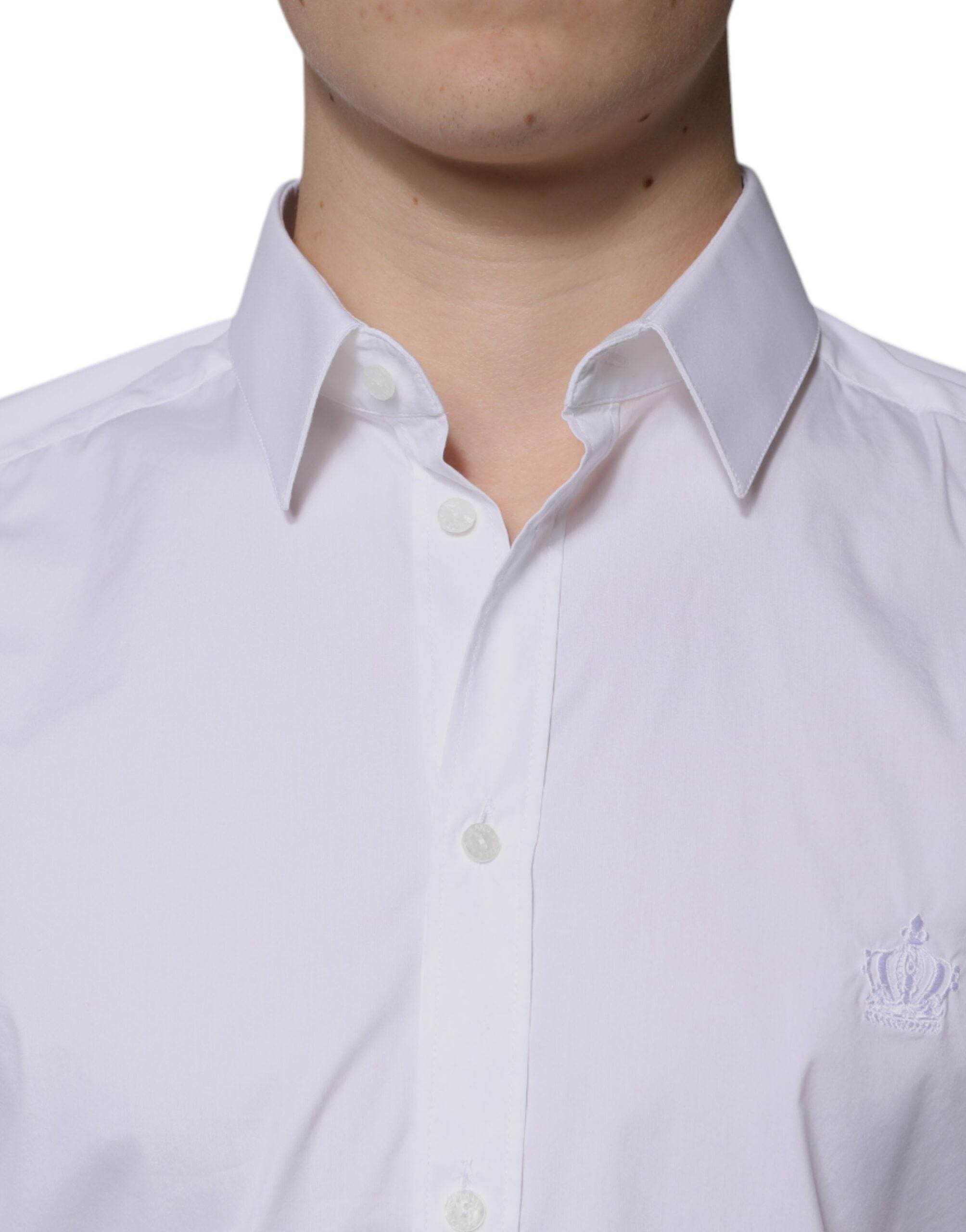 Dolce & Gabbana White Cotton Long Sleeve GOLD Dress Shirt - Hilstor