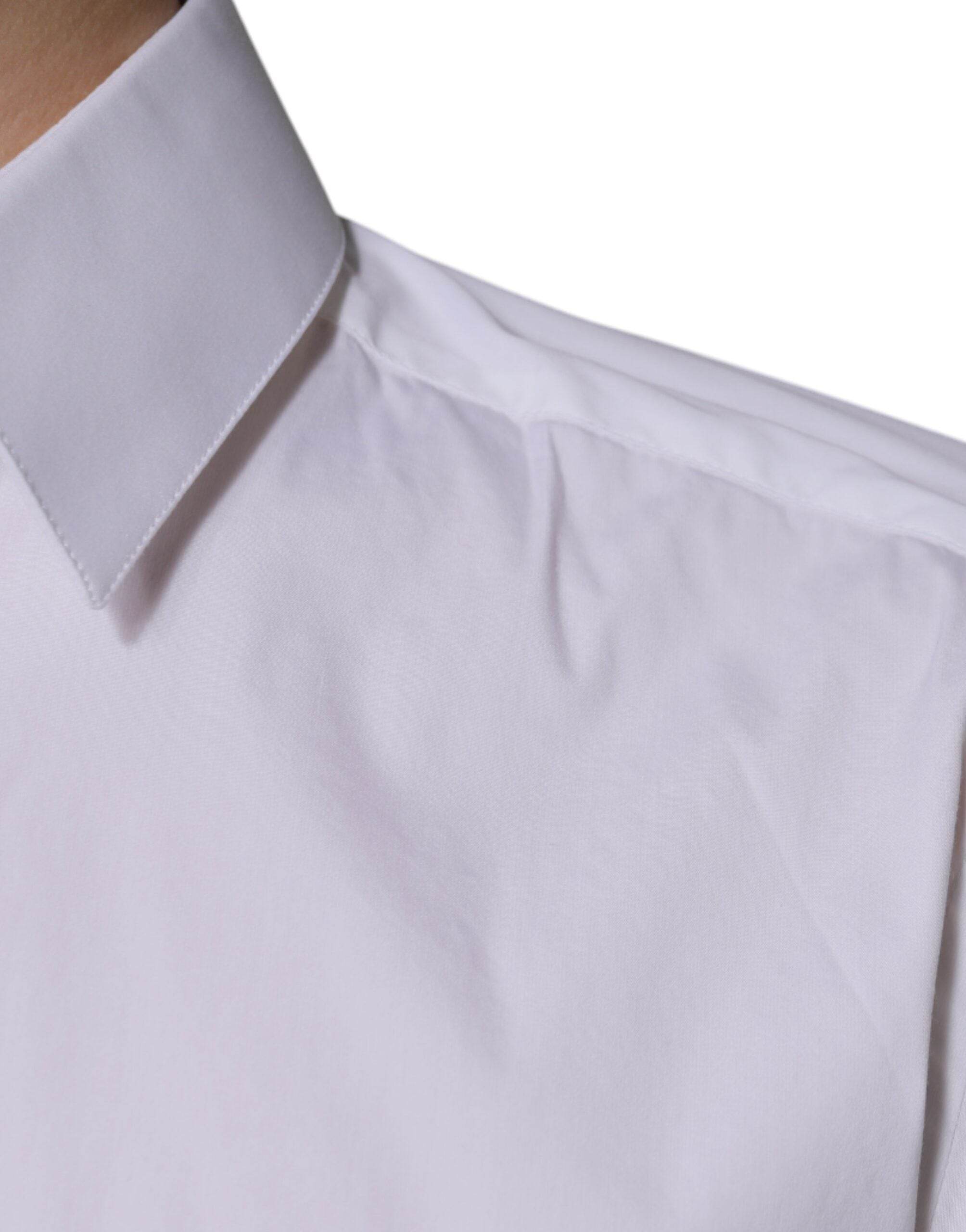 Dolce & Gabbana White Cotton Long Sleeve GOLD Dress Shirt - Hilstor