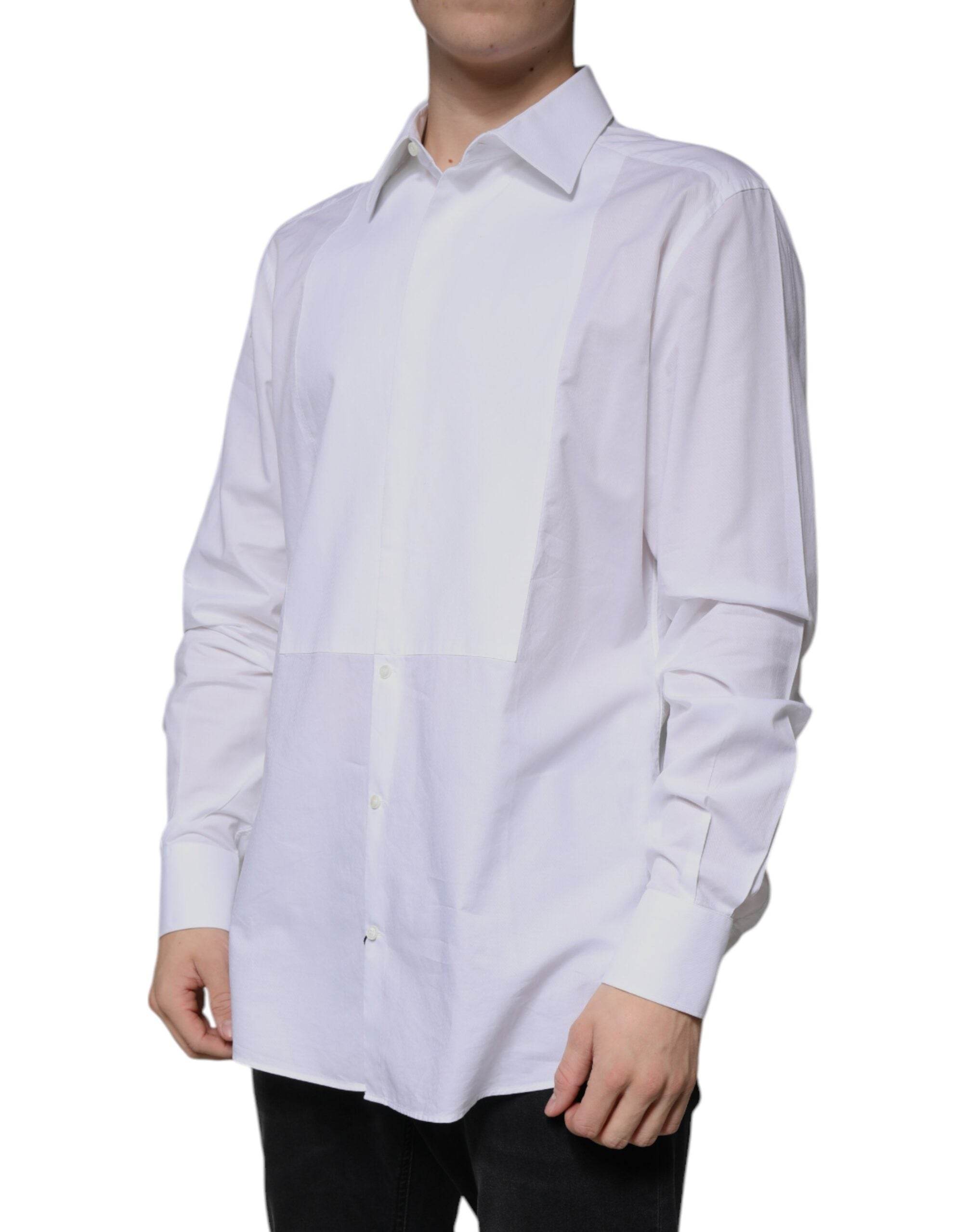 Dolce & Gabbana White Bib Cotton Poplin GOLD Formal Shirt - Hilstor