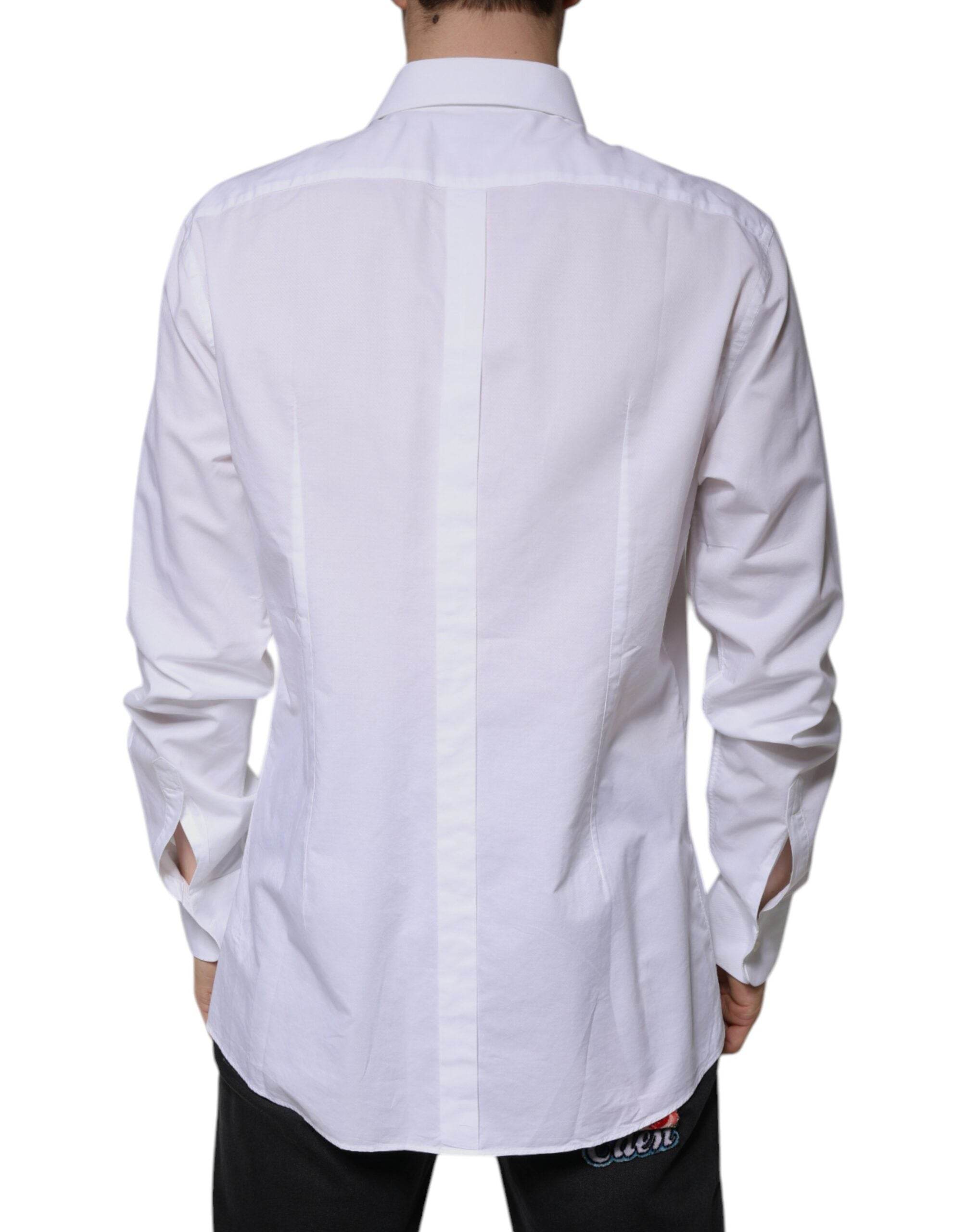 Dolce & Gabbana White Bib Cotton Poplin GOLD Formal Shirt - Hilstor