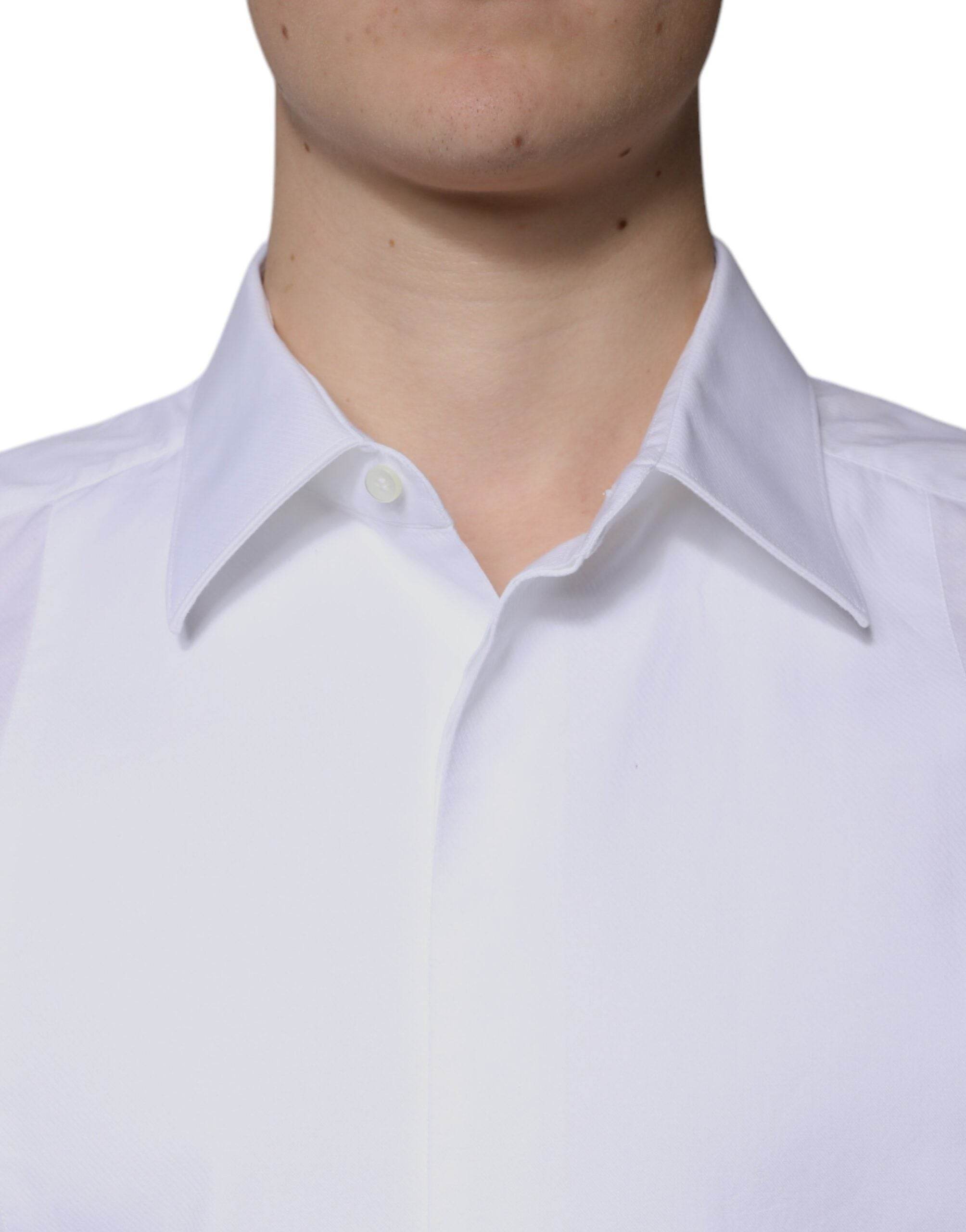 Dolce & Gabbana White Bib Cotton Poplin GOLD Formal Shirt - Hilstor