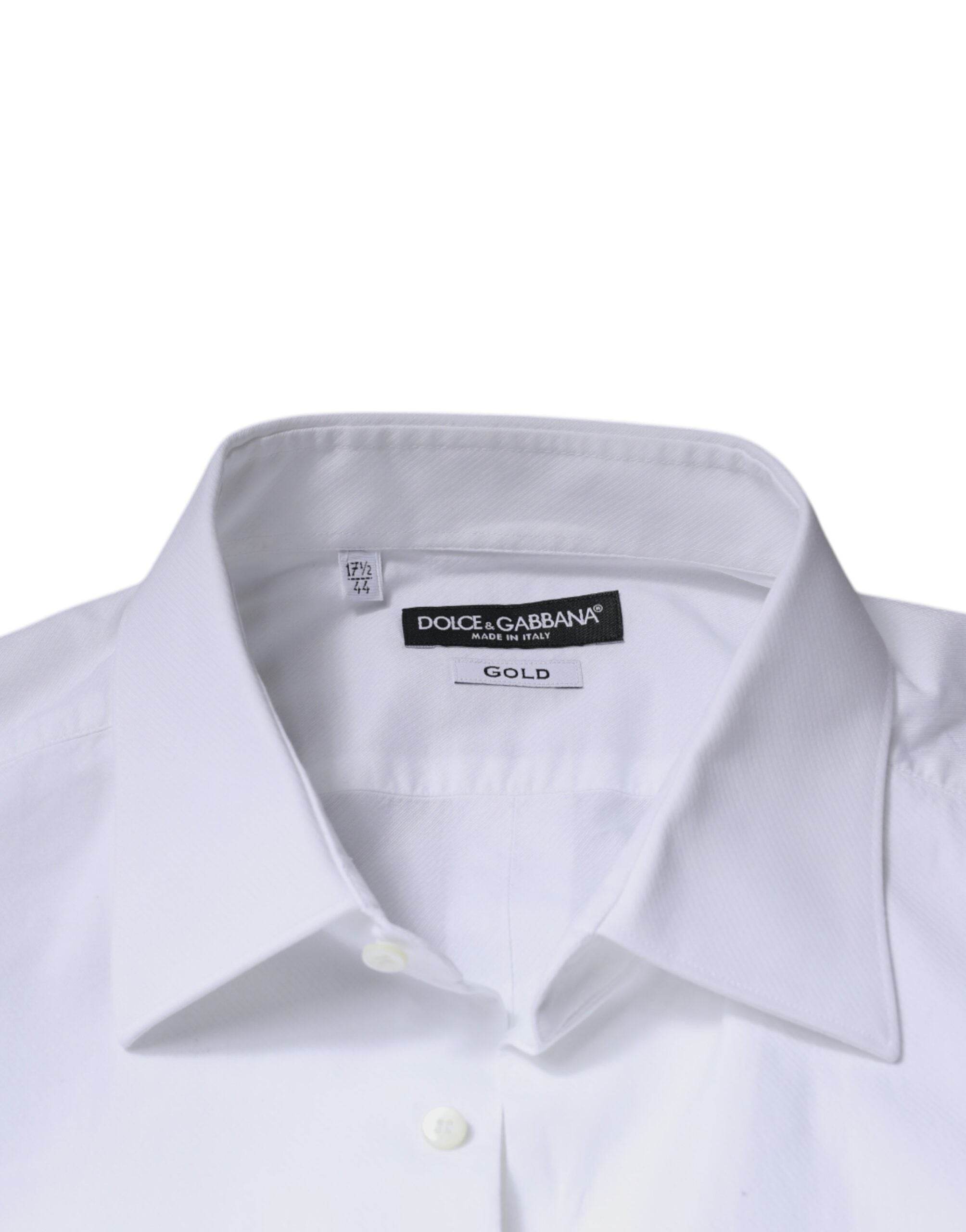 Dolce & Gabbana White Bib Cotton Poplin GOLD Formal Shirt - Hilstor