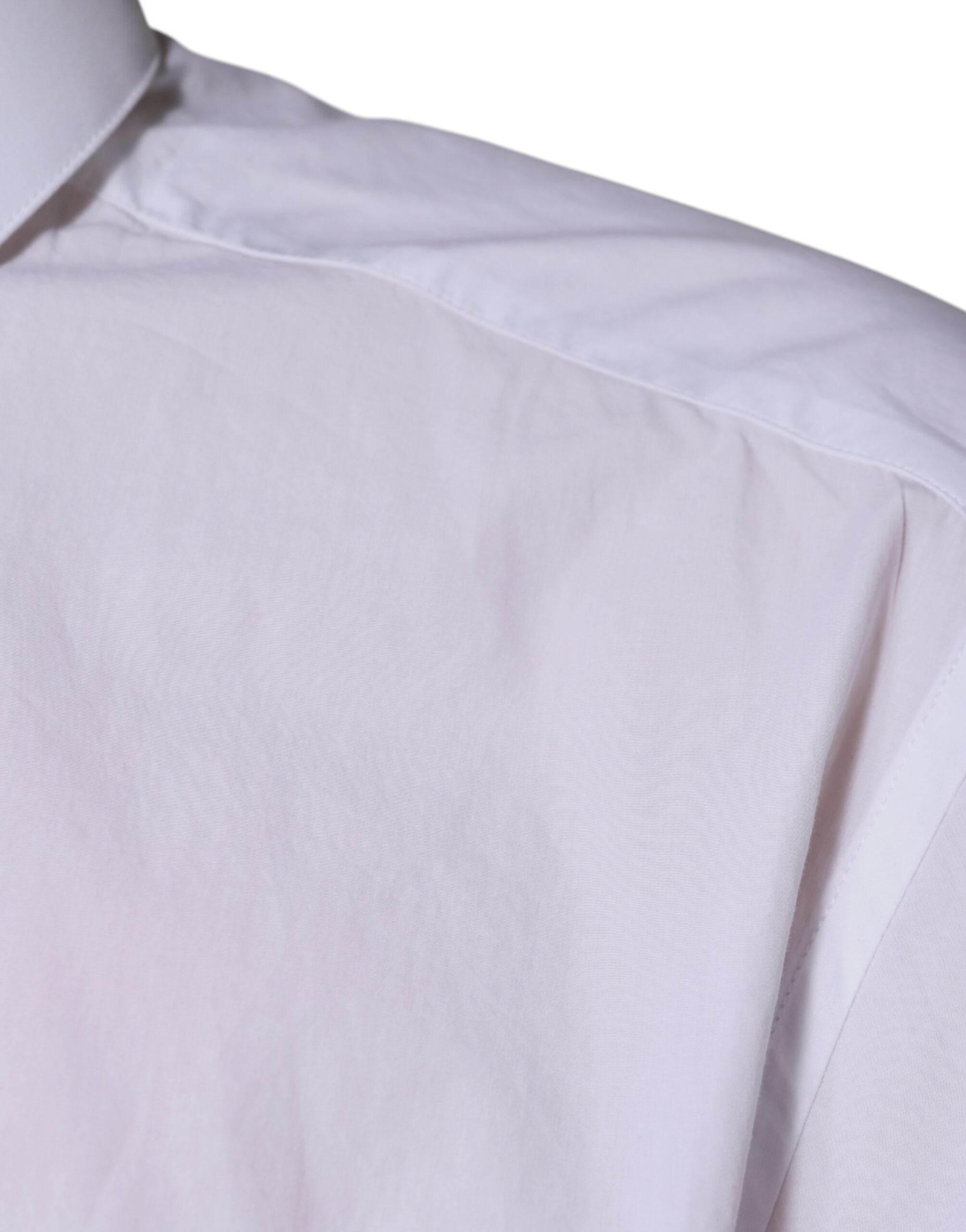 Dolce & Gabbana White Logo Cotton Slim Fit GOLD Dress Shirt - Hilstor