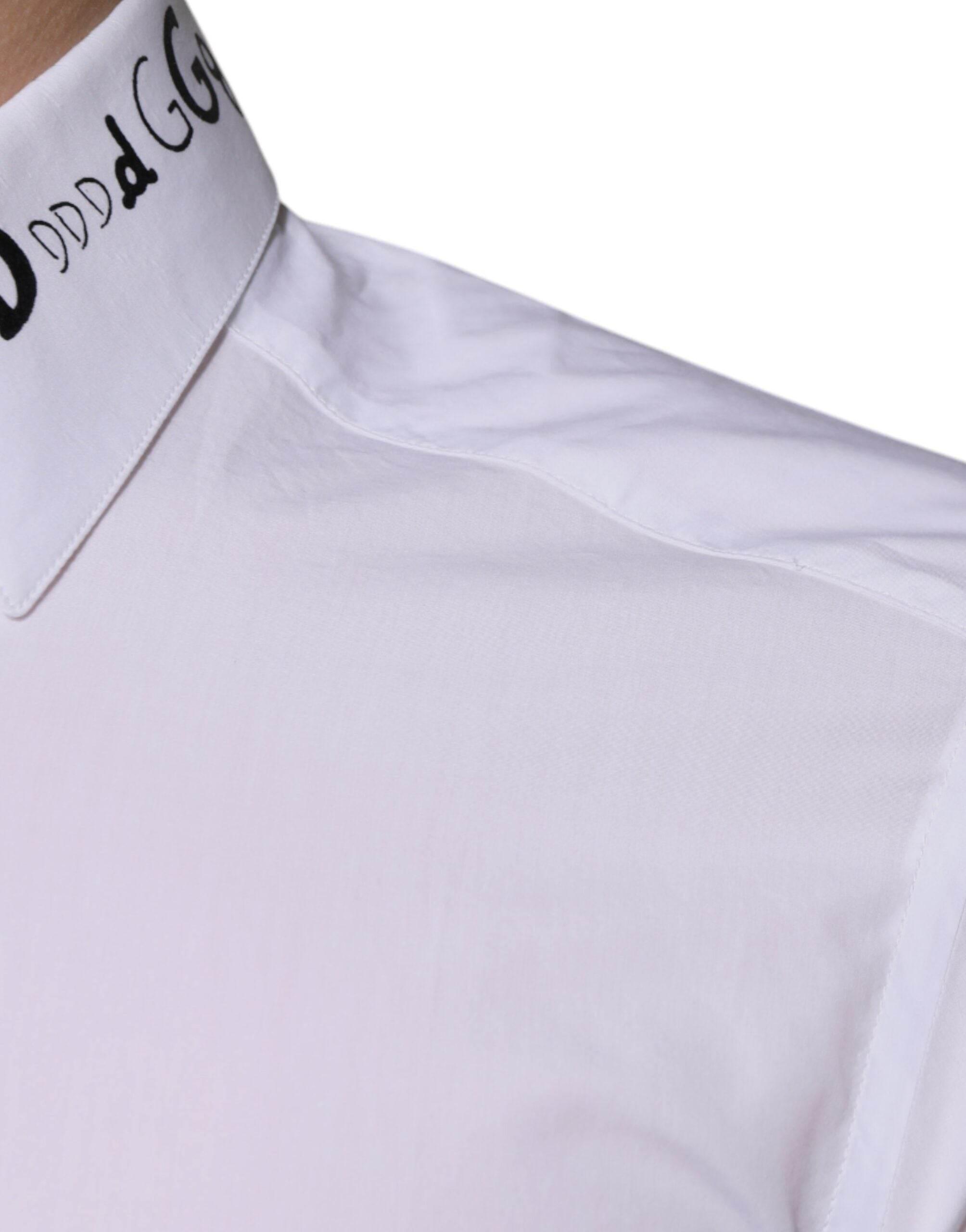 Dolce & Gabbana White Cotton Logo Formal Men GOLD Dress Shirt - Hilstor