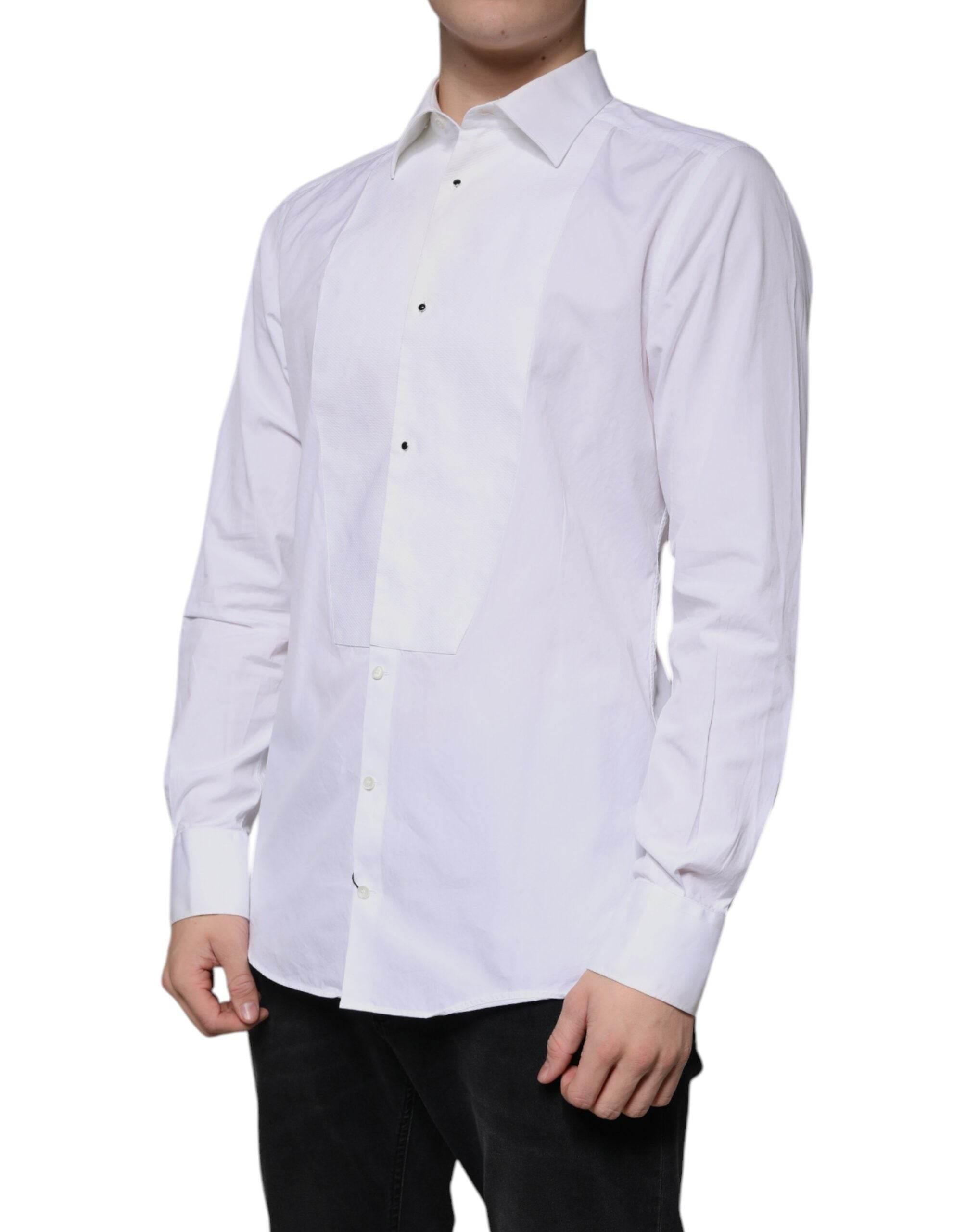 Dolce & Gabbana White Bib Cotton Poplin GOLD Men Formal Shirt - Hilstor