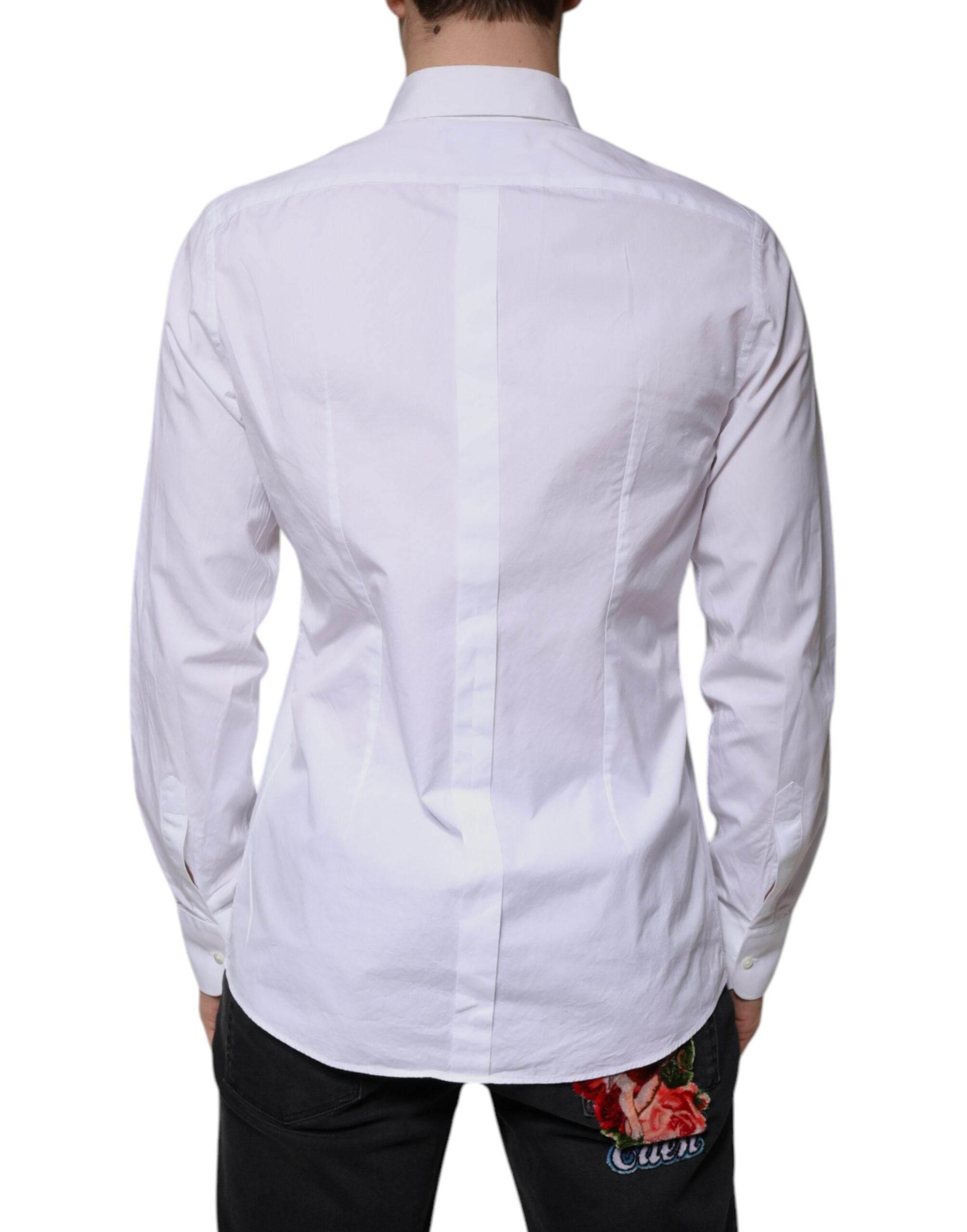 Dolce & Gabbana White Bib Cotton Poplin GOLD Men Formal Shirt - Hilstor