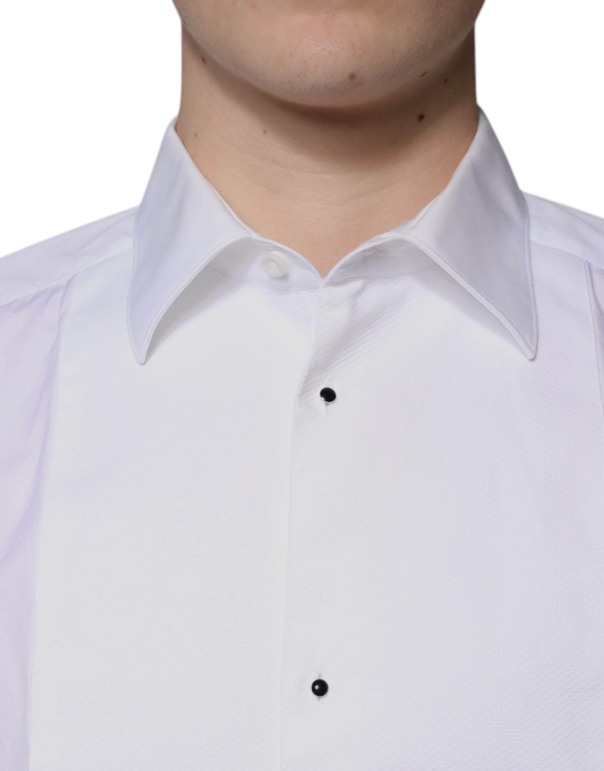Dolce & Gabbana White Bib Cotton Poplin GOLD Men Formal Shirt - Hilstor