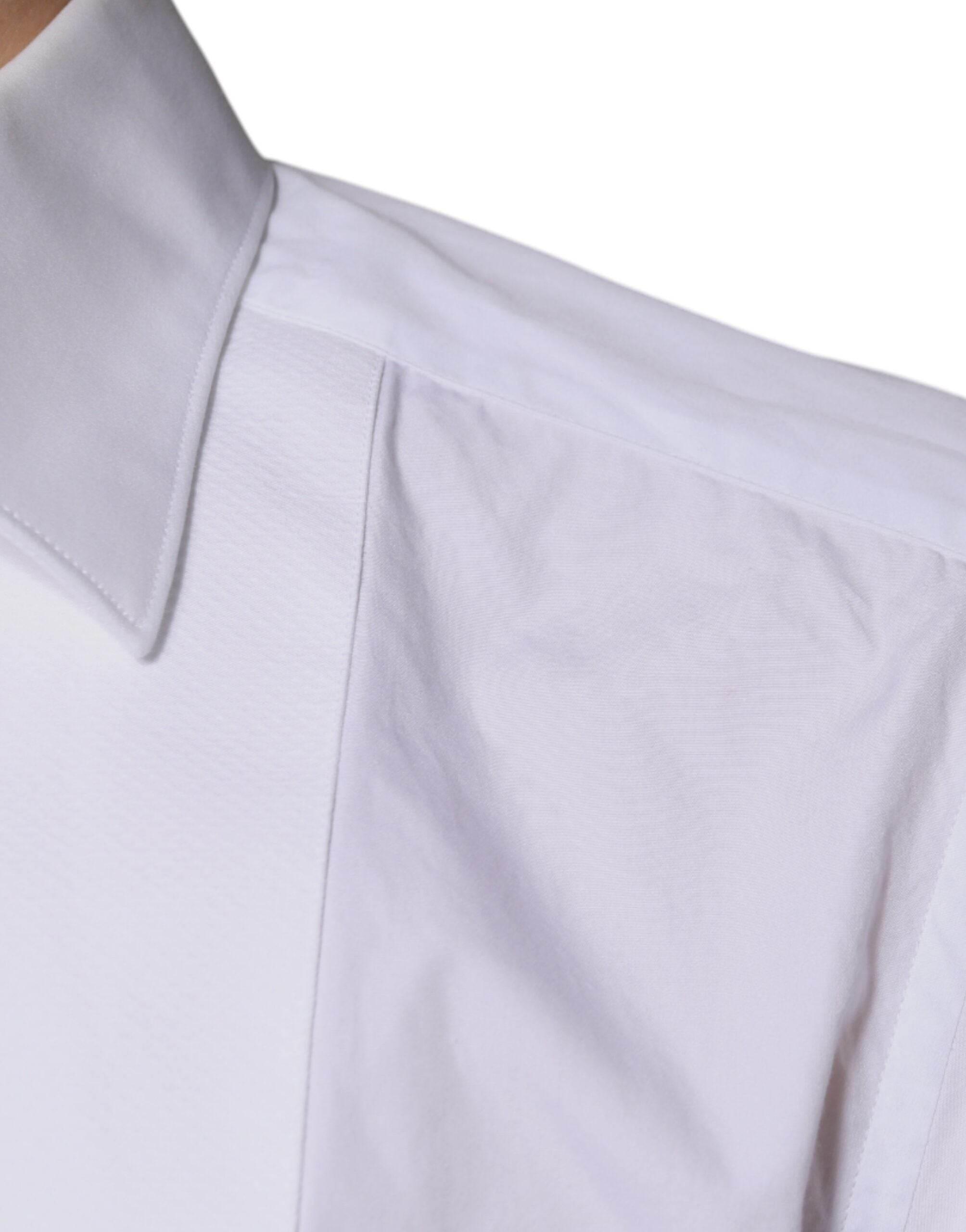 Dolce & Gabbana White Bib Cotton Poplin GOLD Men Formal Shirt - Hilstor