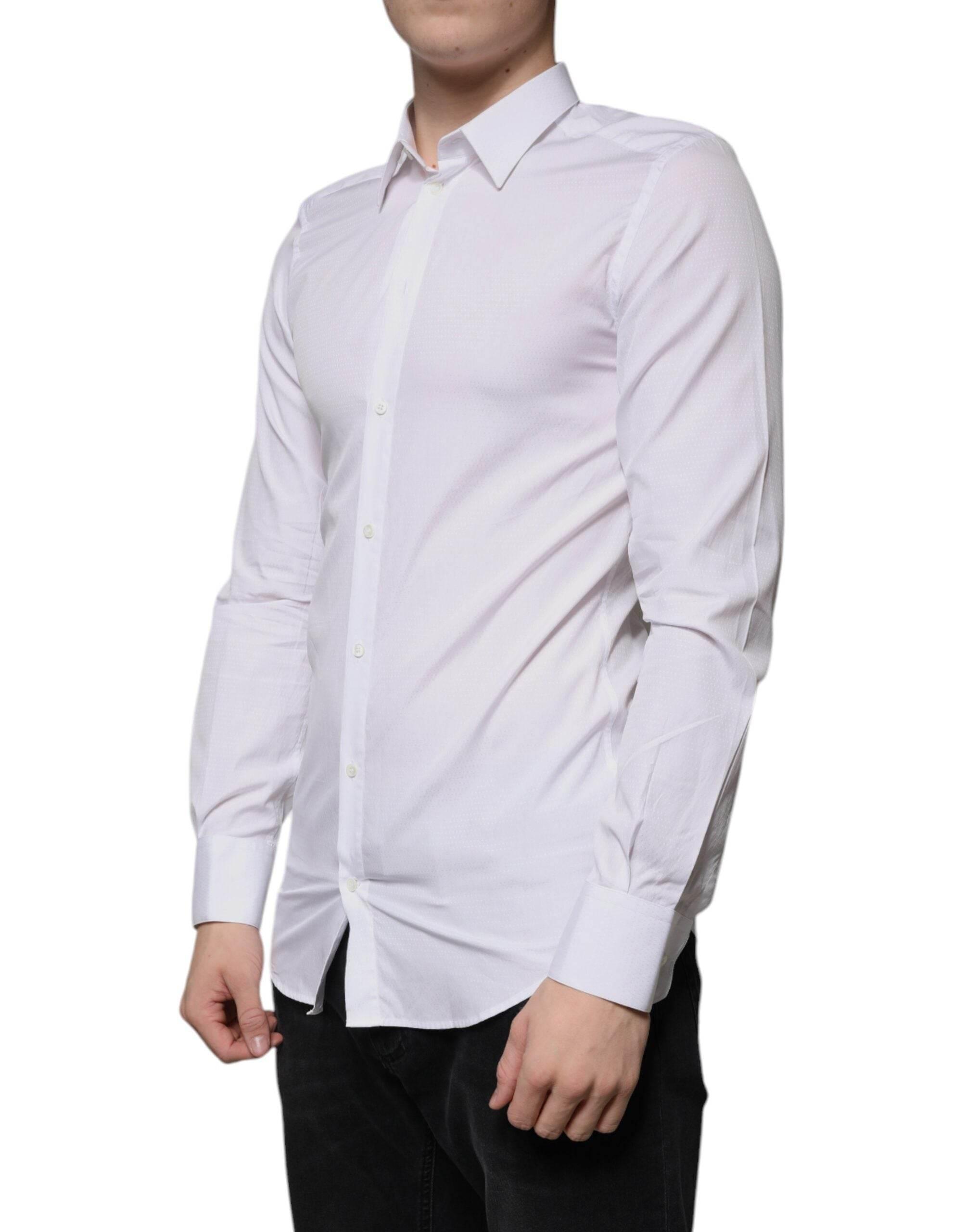 Dolce & Gabbana White Cotton Formal Men GOLD Dress Shirt - Hilstor