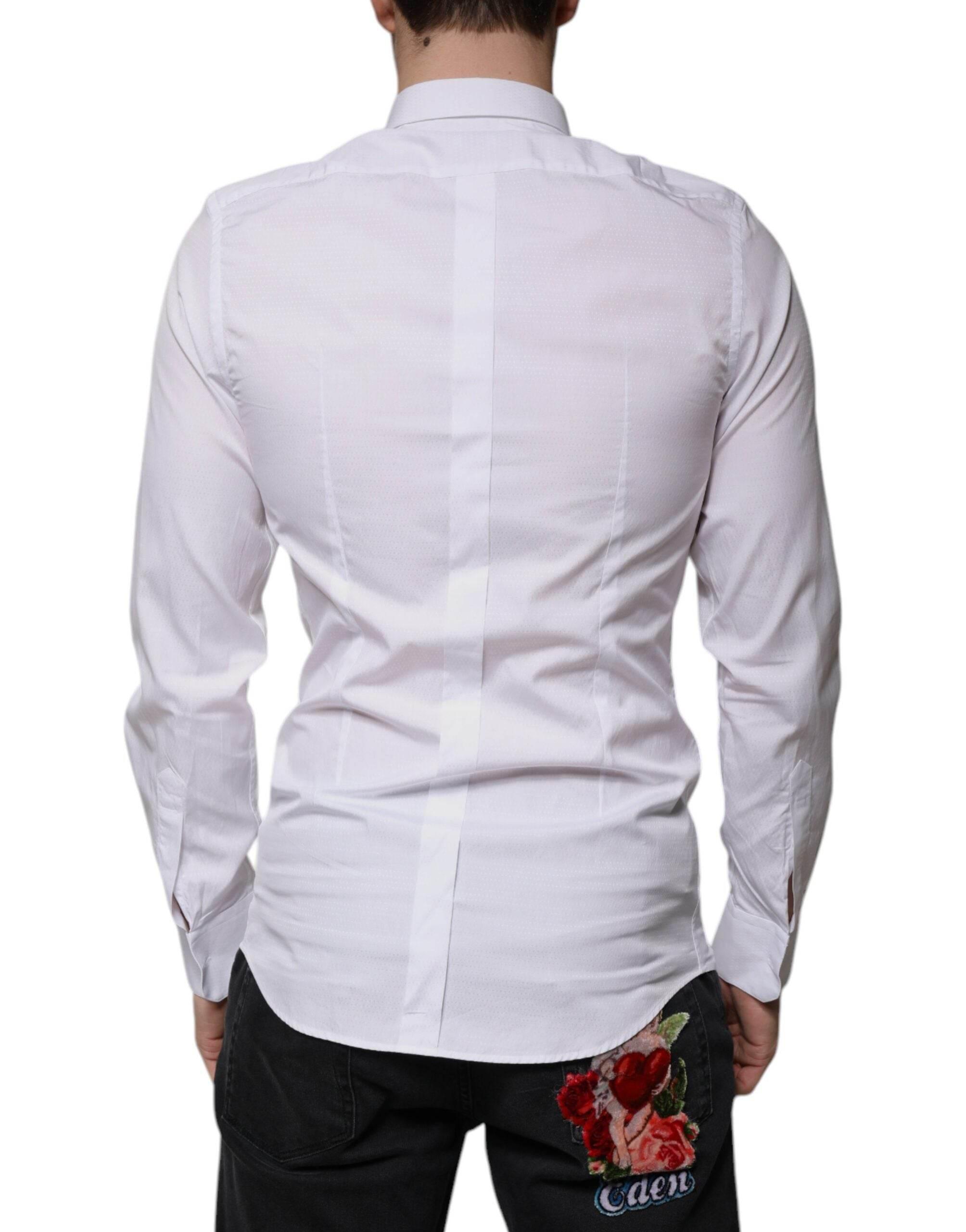 Dolce & Gabbana White Cotton Formal Men GOLD Dress Shirt - Hilstor
