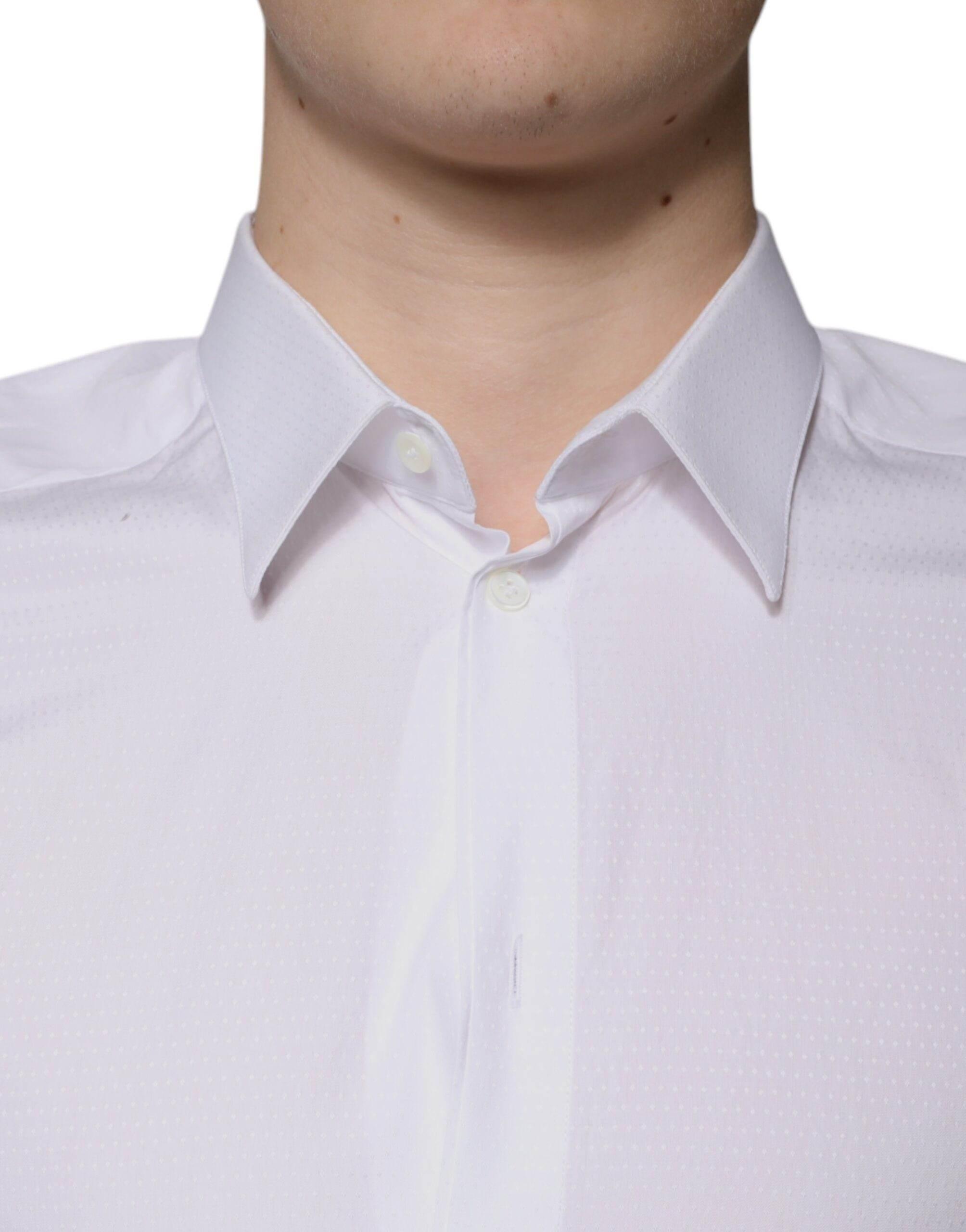 Dolce & Gabbana White Cotton Formal Men GOLD Dress Shirt - Hilstor