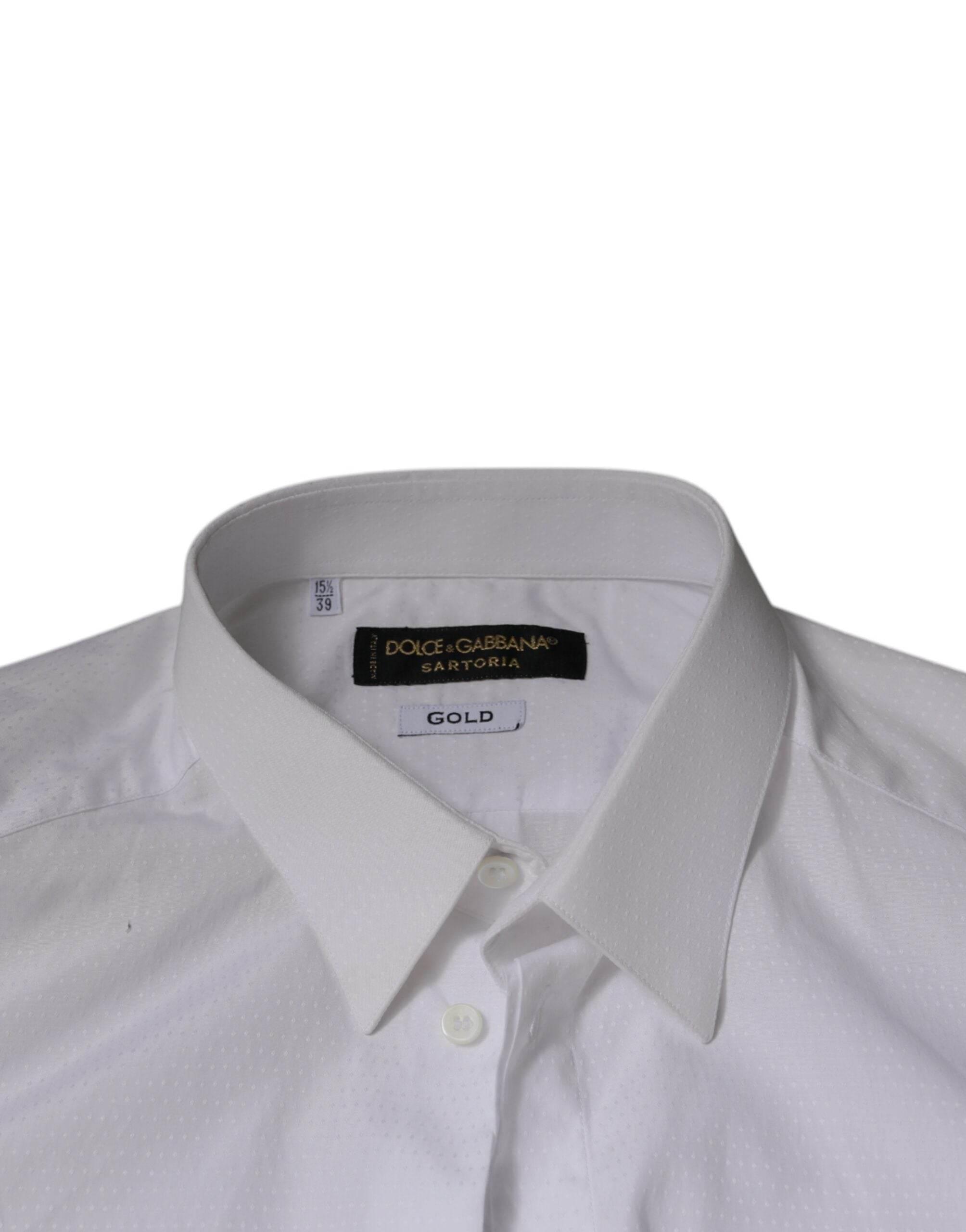Dolce & Gabbana White Cotton Formal Men GOLD Dress Shirt - Hilstor