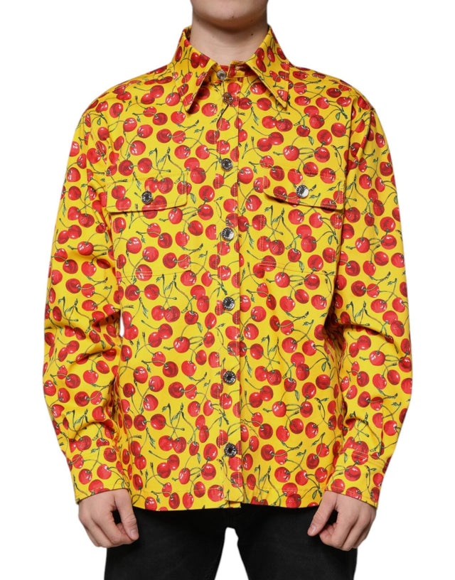 Dolce & Gabbana Yellow Cherry Button Down Men Casual Shirt - Hilstor
