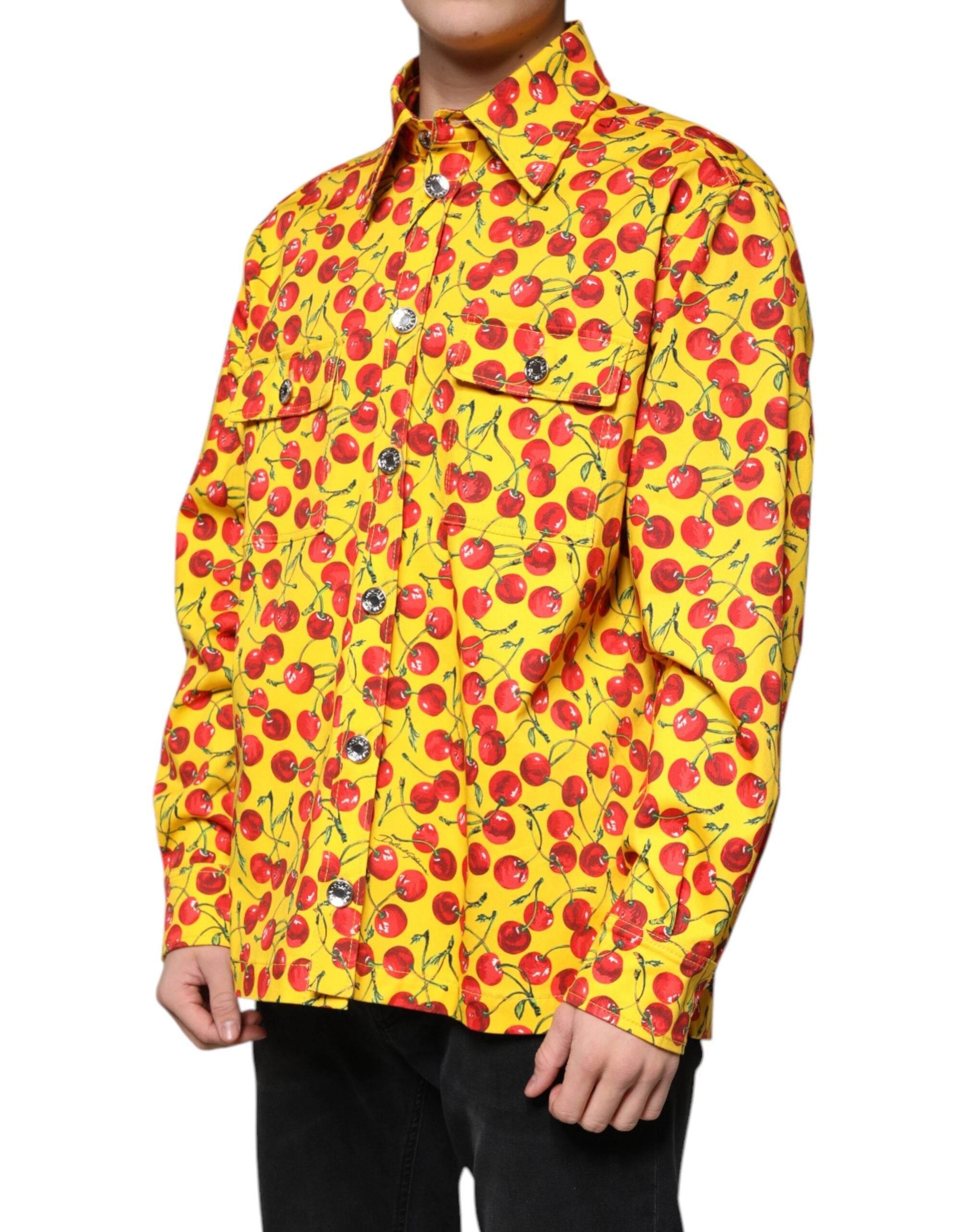 Dolce & Gabbana Yellow Cherry Button Down Men Casual Shirt - Hilstor