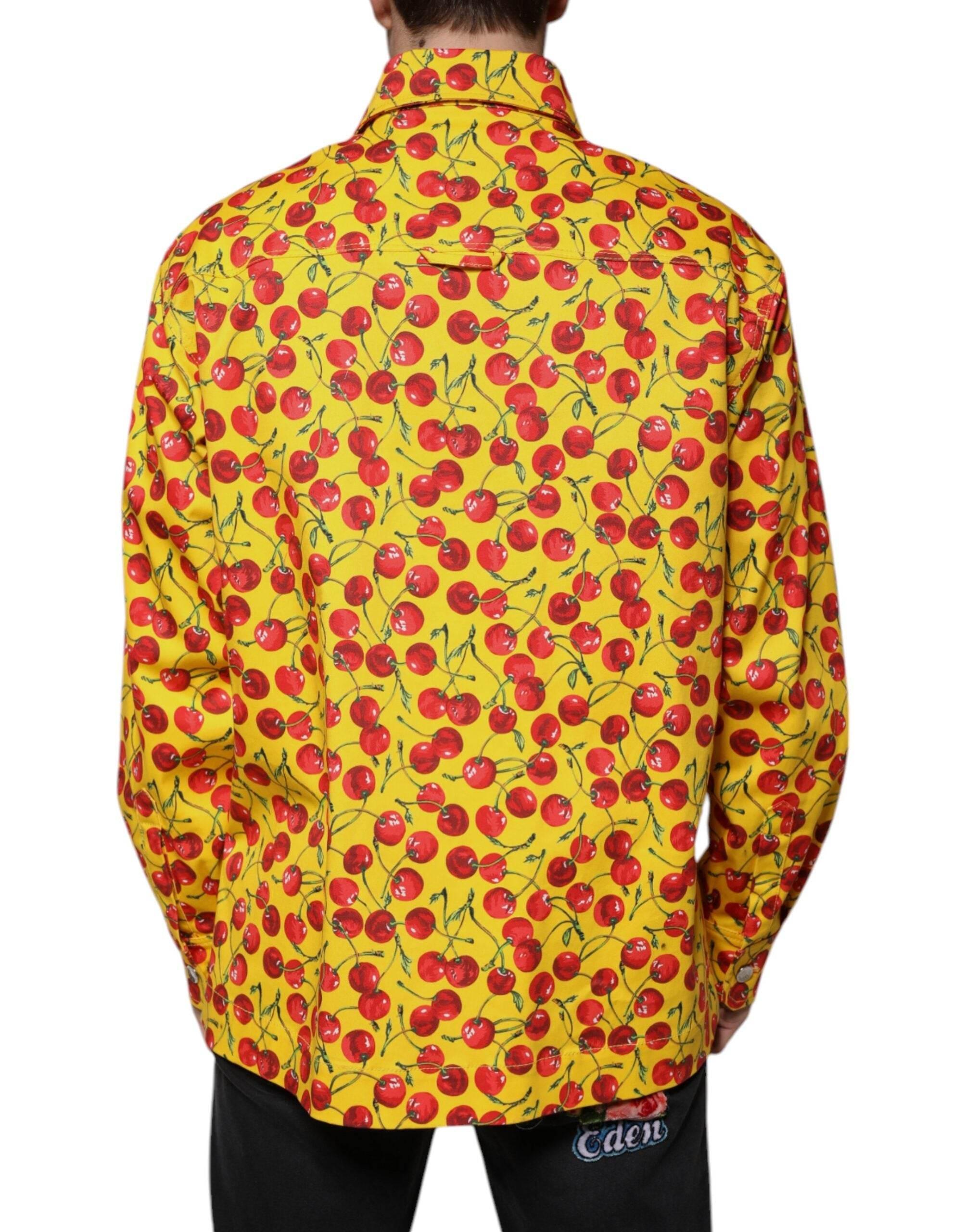 Dolce & Gabbana Yellow Cherry Button Down Men Casual Shirt - Hilstor