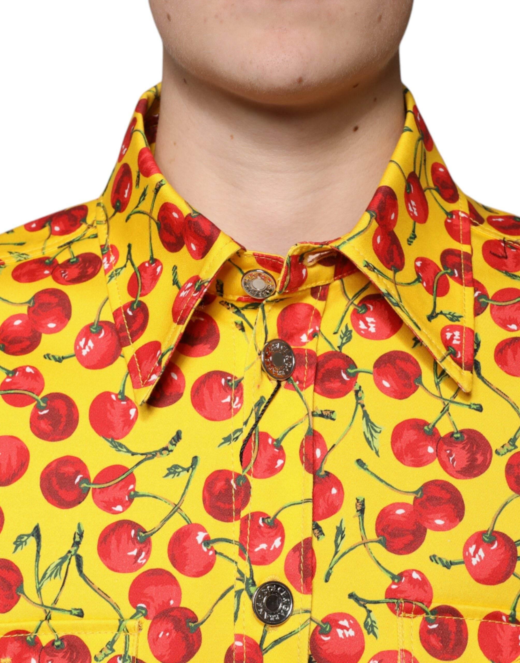 Dolce & Gabbana Yellow Cherry Button Down Men Casual Shirt - Hilstor