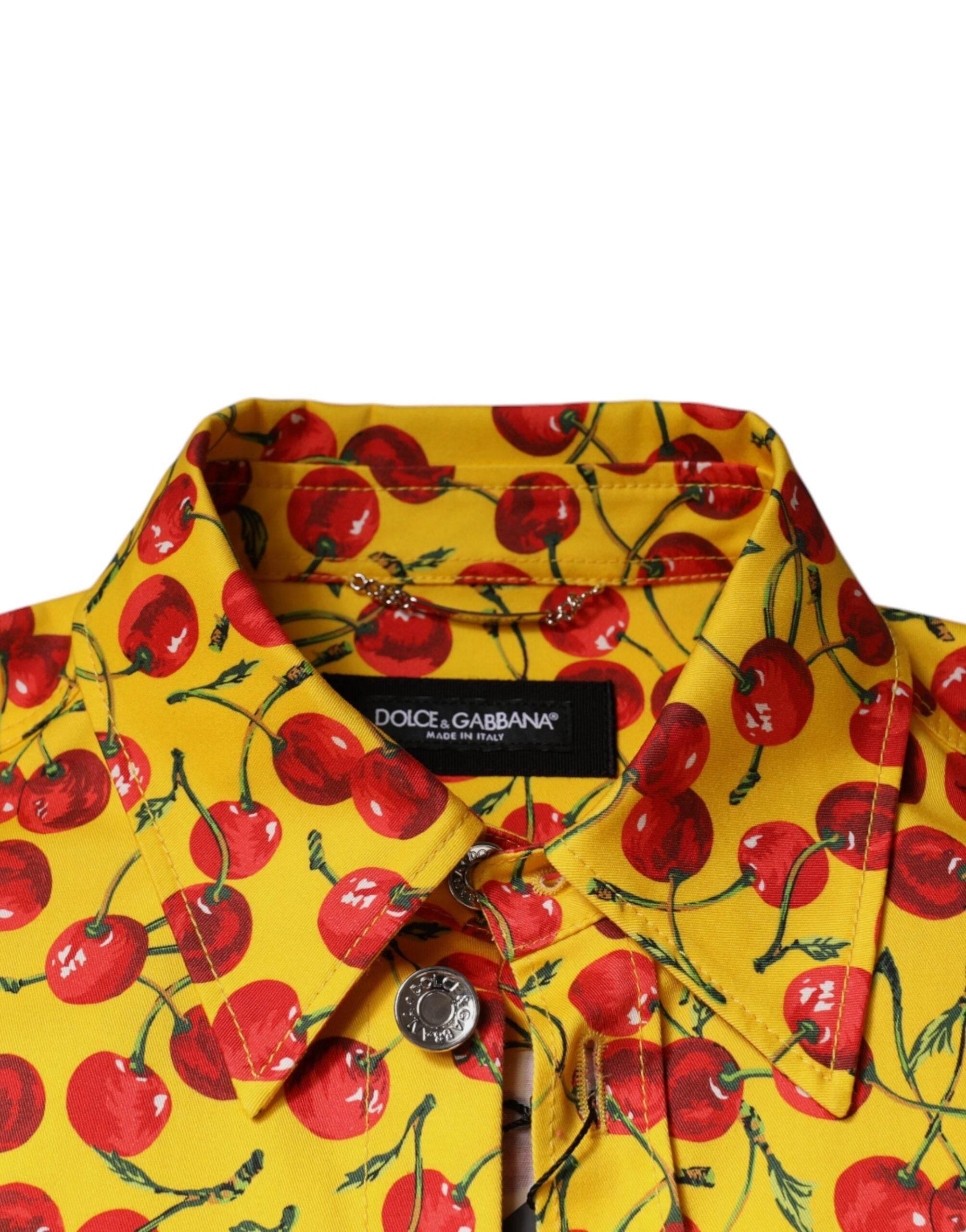 Dolce & Gabbana Yellow Cherry Button Down Men Casual Shirt - Hilstor