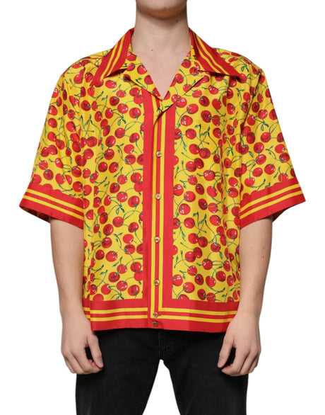 Dolce & Gabbana Yellow Cherry Button Down Silk Casual Shirt - Hilstor