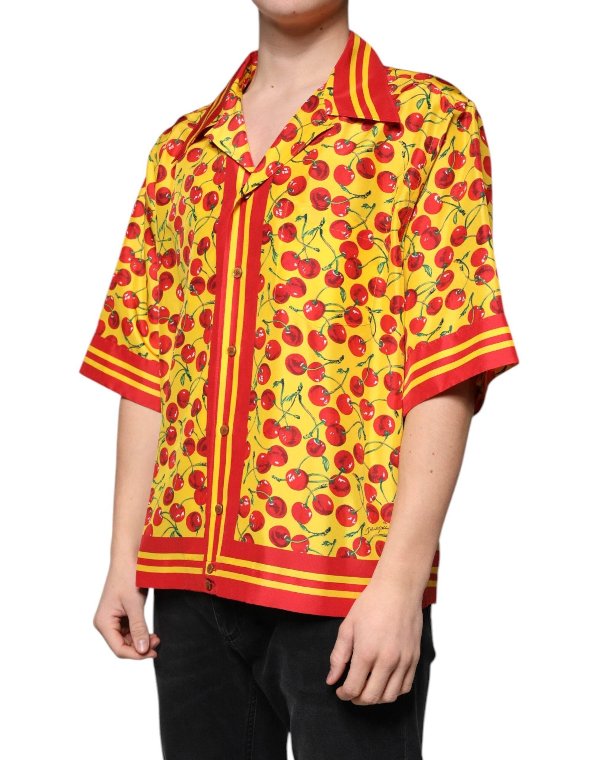 Dolce & Gabbana Yellow Cherry Button Down Silk Casual Shirt - Hilstor