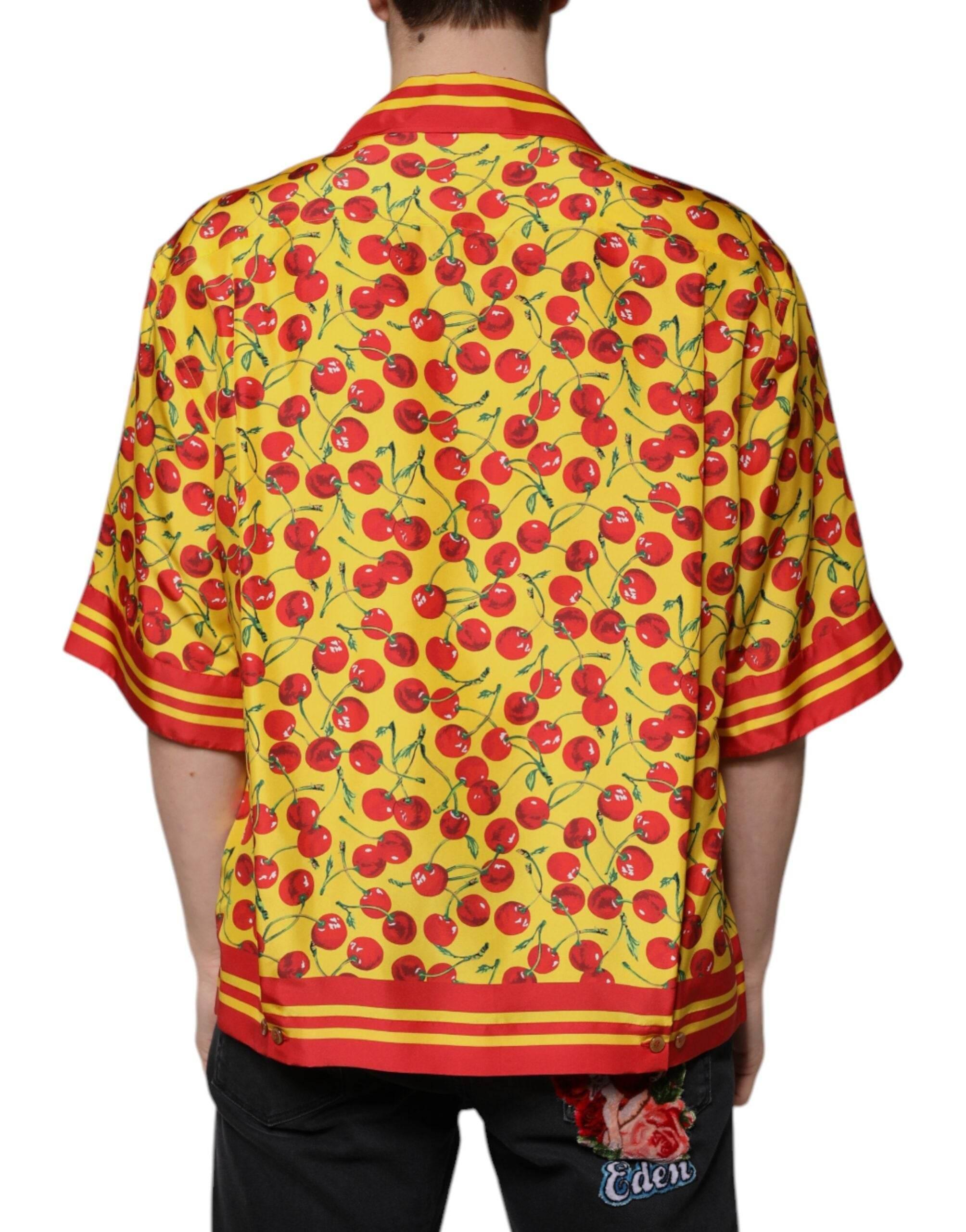 Dolce & Gabbana Yellow Cherry Button Down Silk Casual Shirt - Hilstor