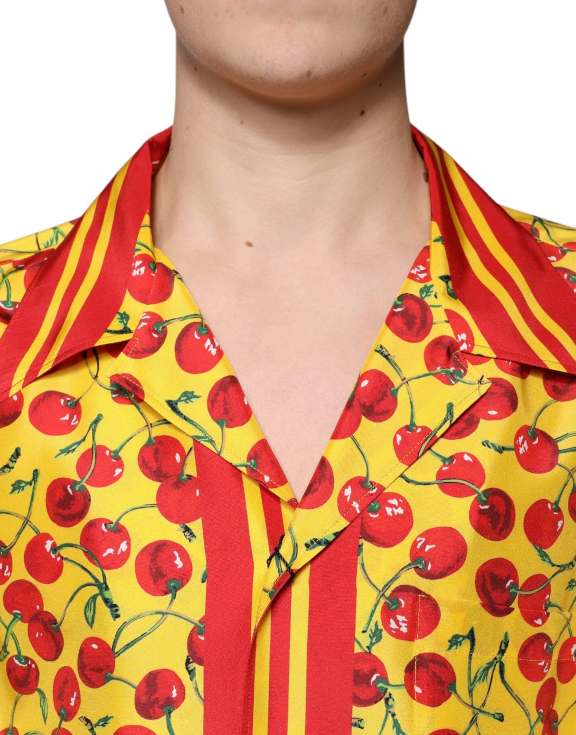 Dolce & Gabbana Yellow Cherry Button Down Silk Casual Shirt - Hilstor