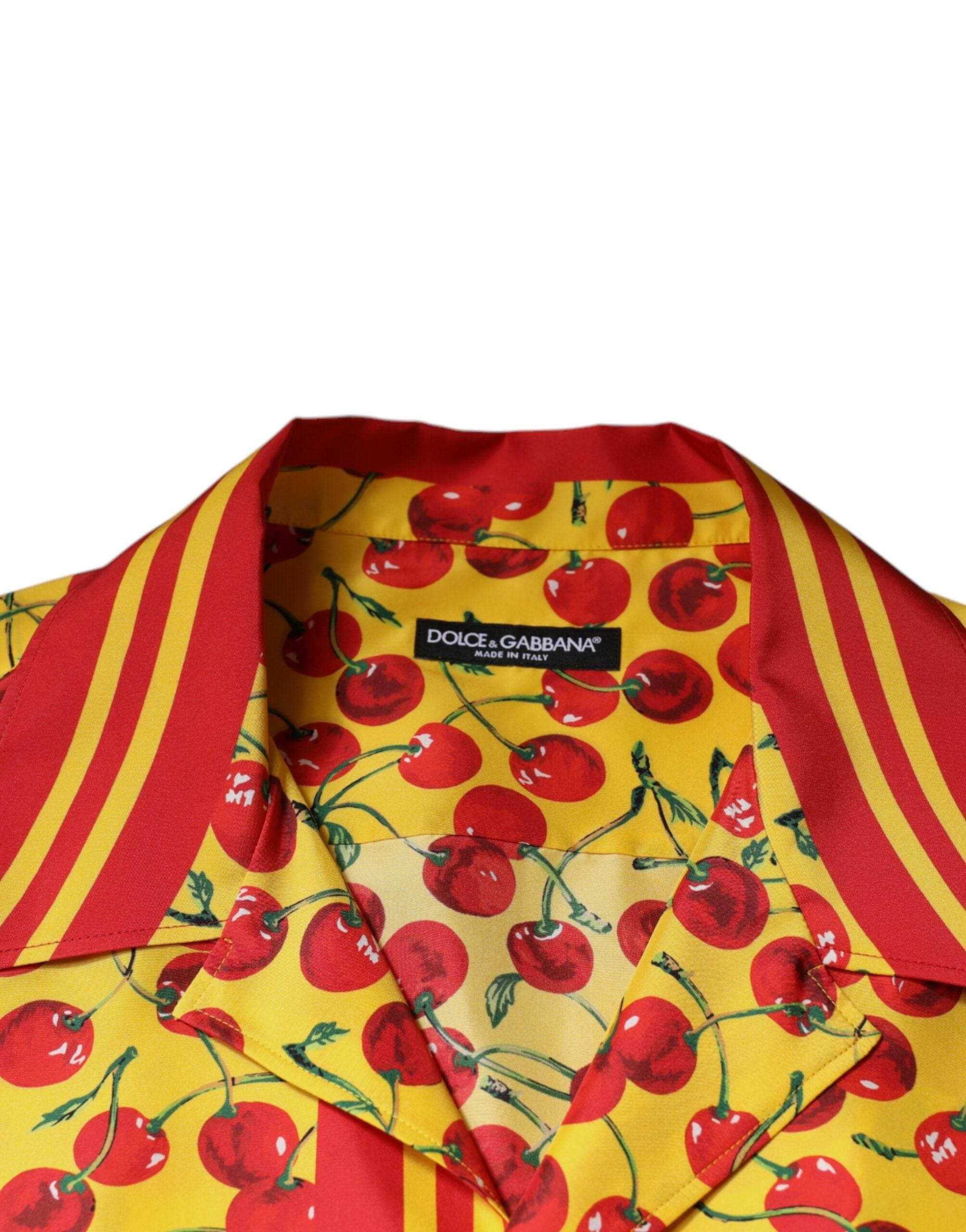 Dolce & Gabbana Yellow Cherry Button Down Silk Casual Shirt - Hilstor