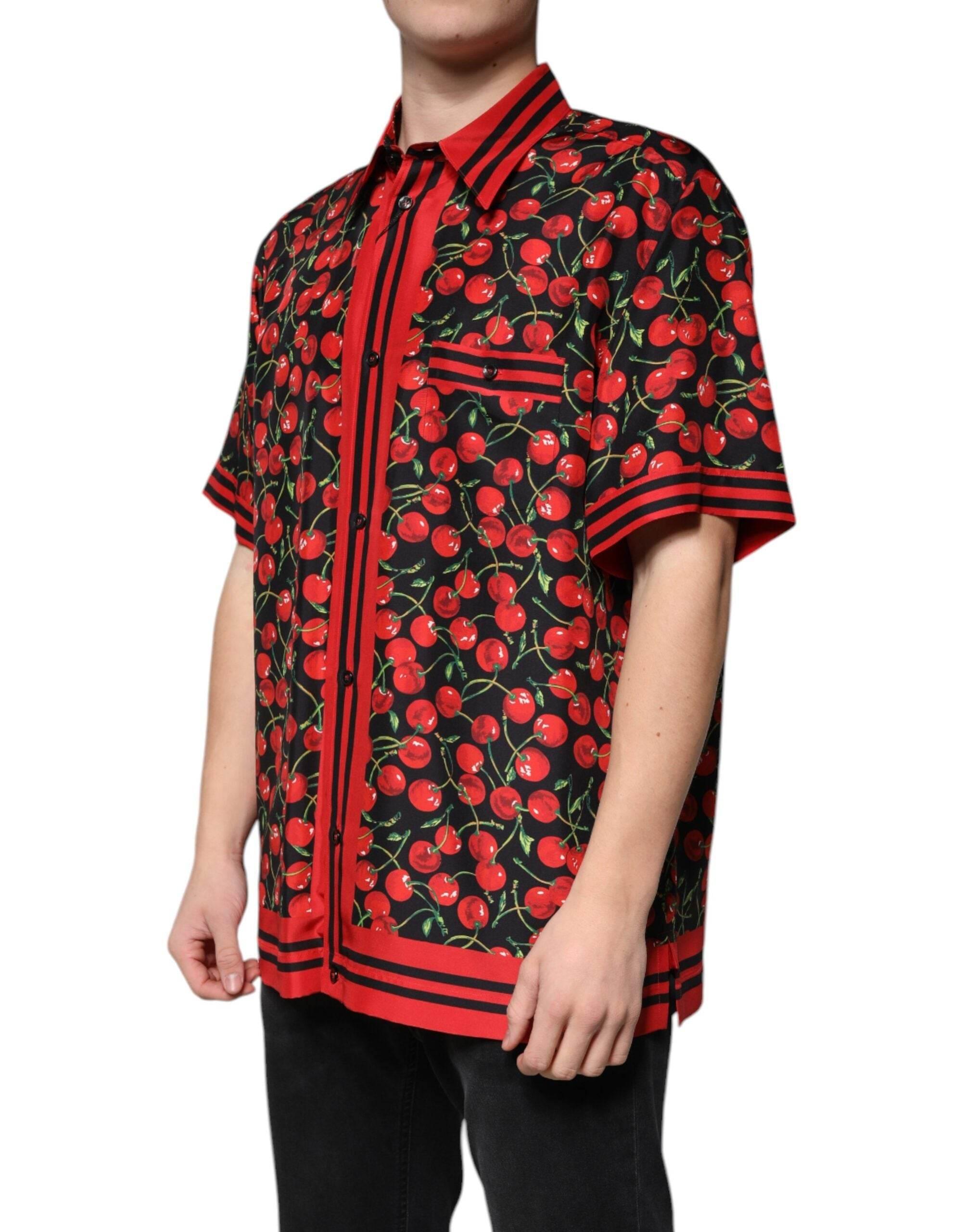 Dolce & Gabbana Black Cherry Silk Button Down Casual Shirt - Hilstor