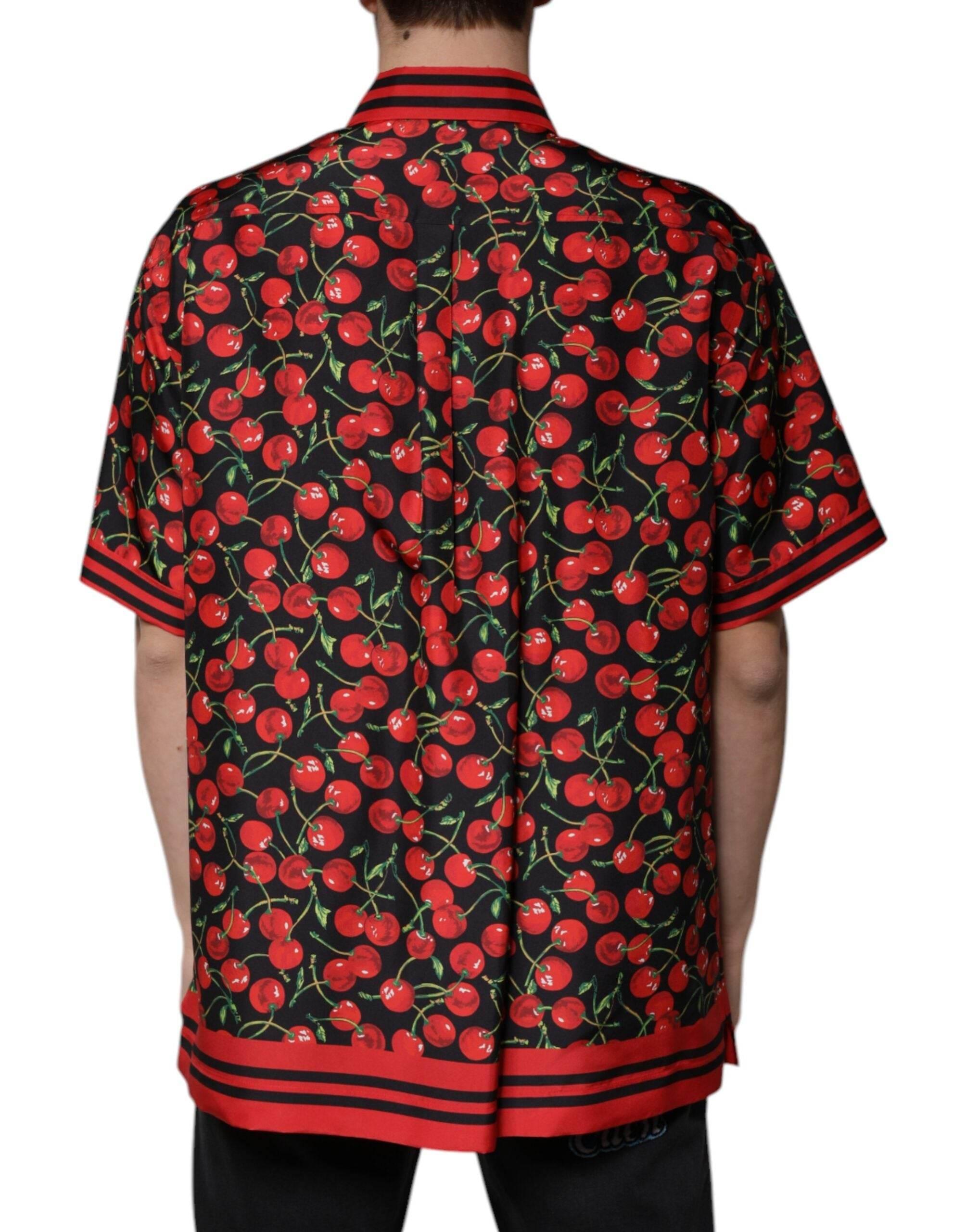 Dolce & Gabbana Black Cherry Silk Button Down Casual Shirt - Hilstor