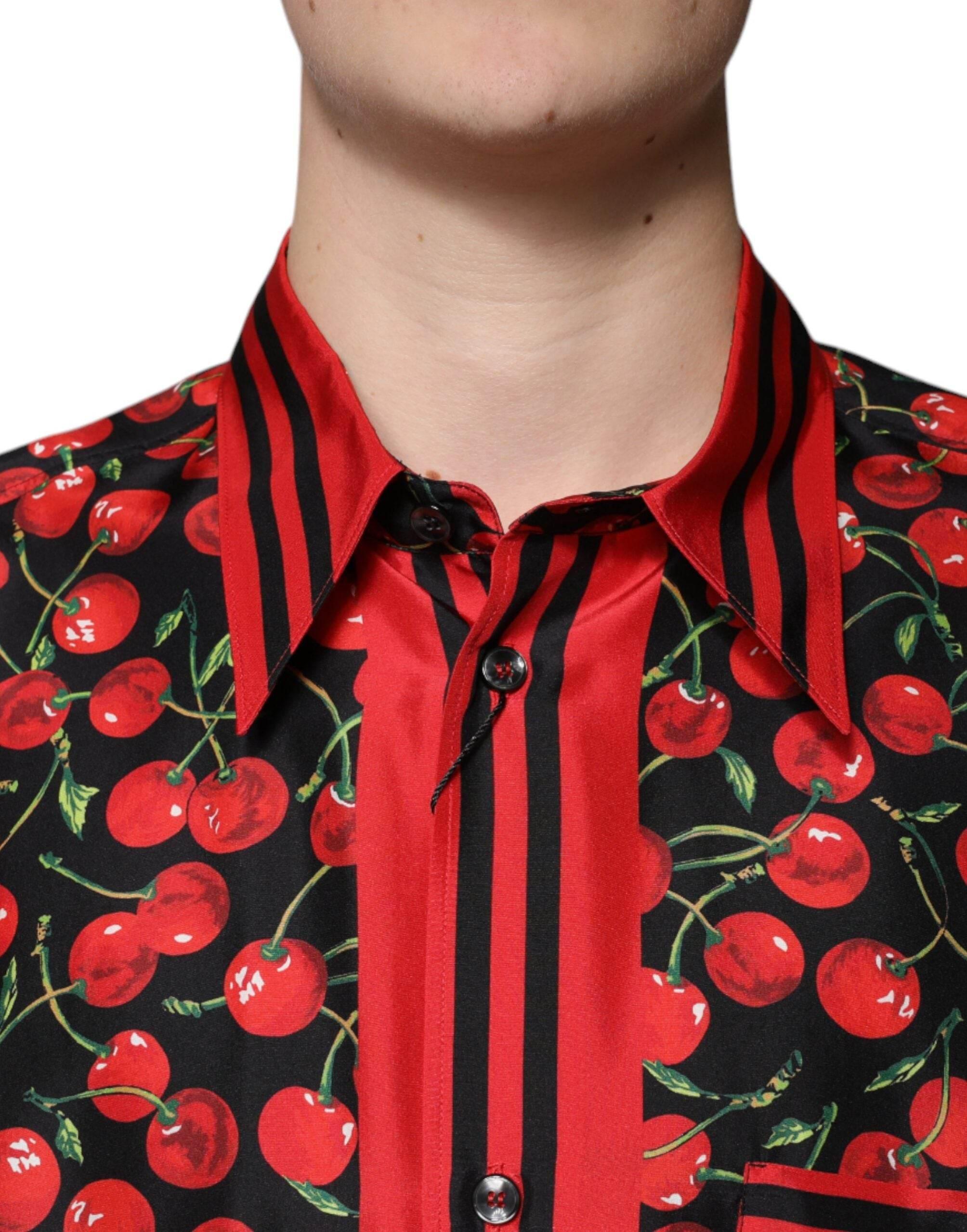 Dolce & Gabbana Black Cherry Silk Button Down Casual Shirt - Hilstor