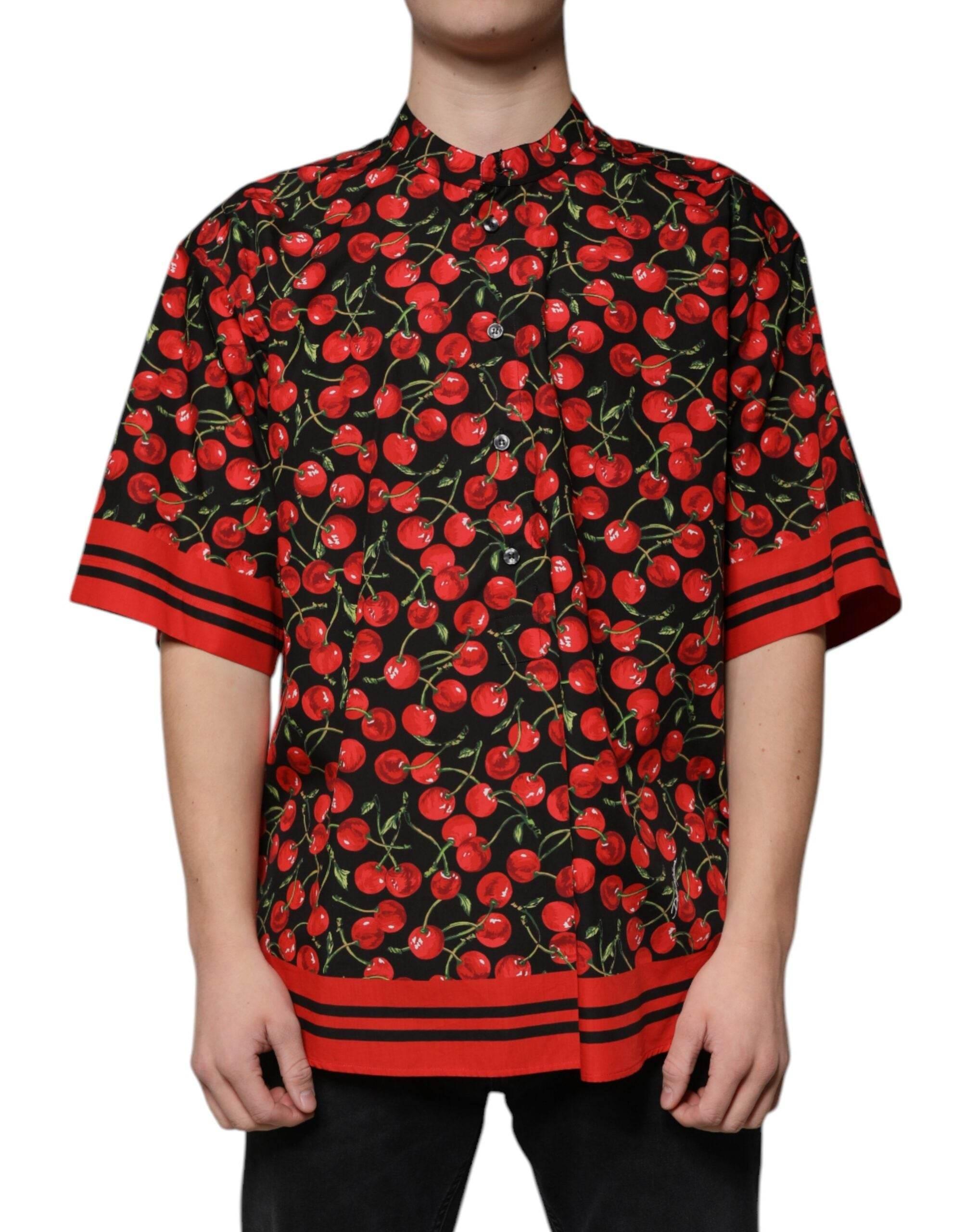 Dolce & Gabbana Black Cherry Cotton Button Down Casual Shirt - Hilstor