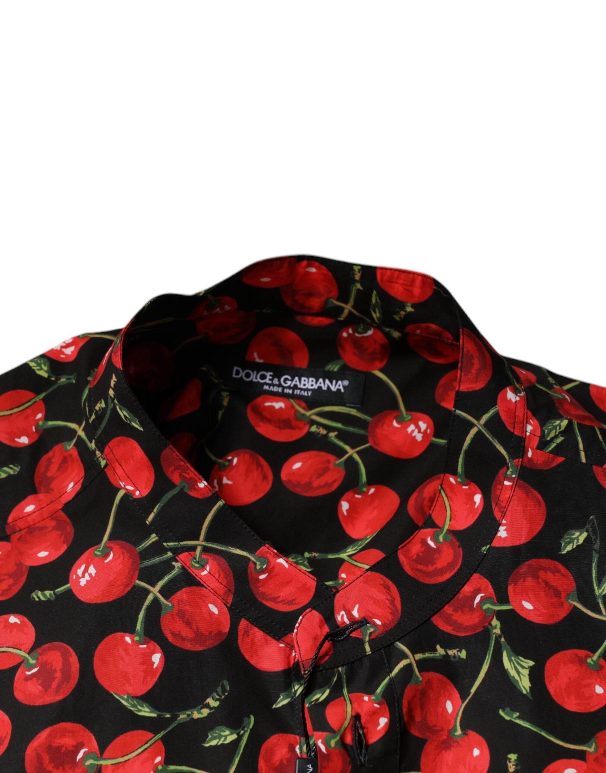 Dolce & Gabbana Black Cherry Cotton Button Down Casual Shirt - Hilstor