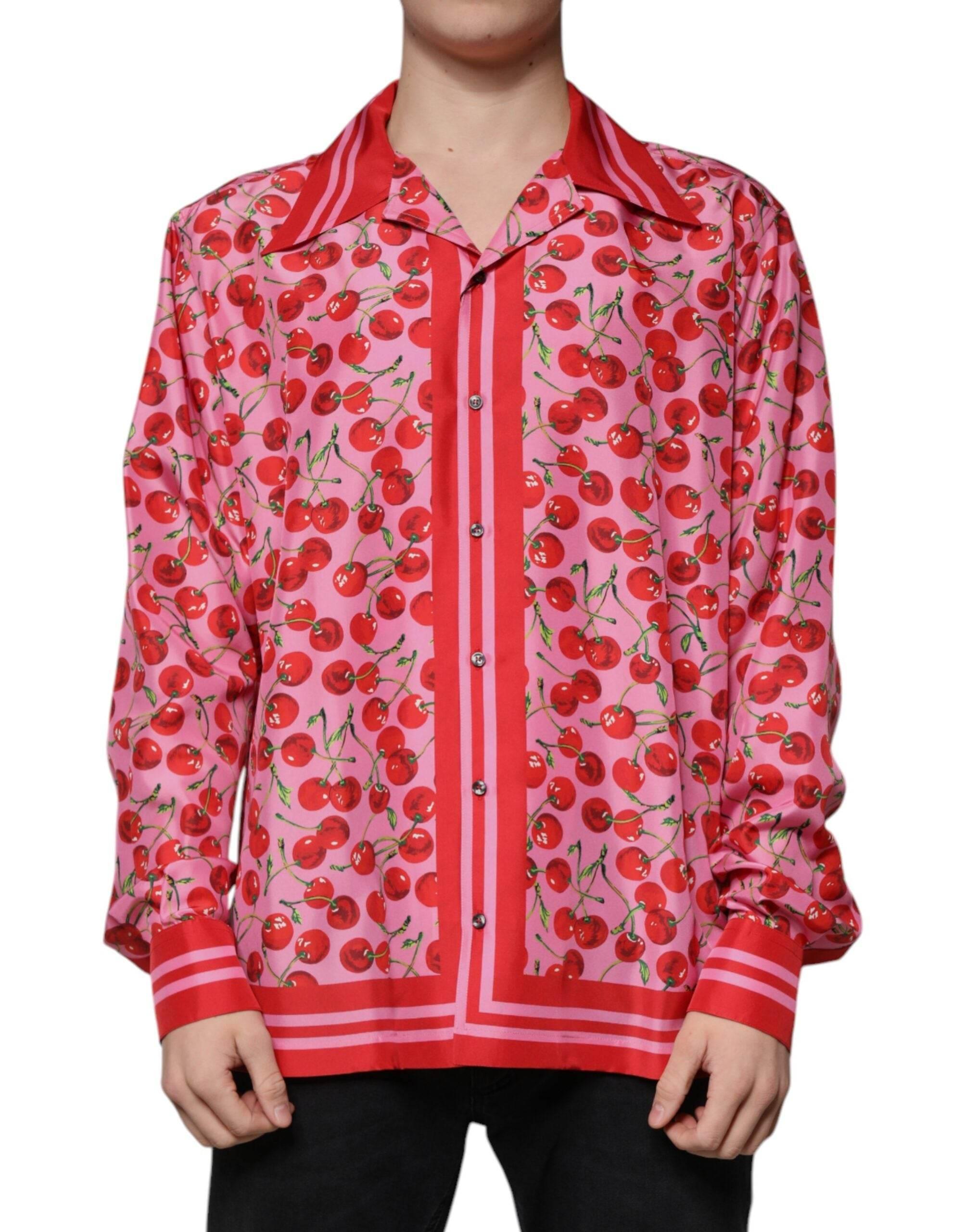 Dolce & Gabbana Pink Cherry Silk Button Down Casual Shirt - Hilstor