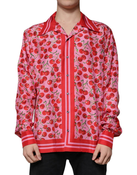Dolce & Gabbana Pink Cherry Silk Button Down Casual Shirt - Hilstor