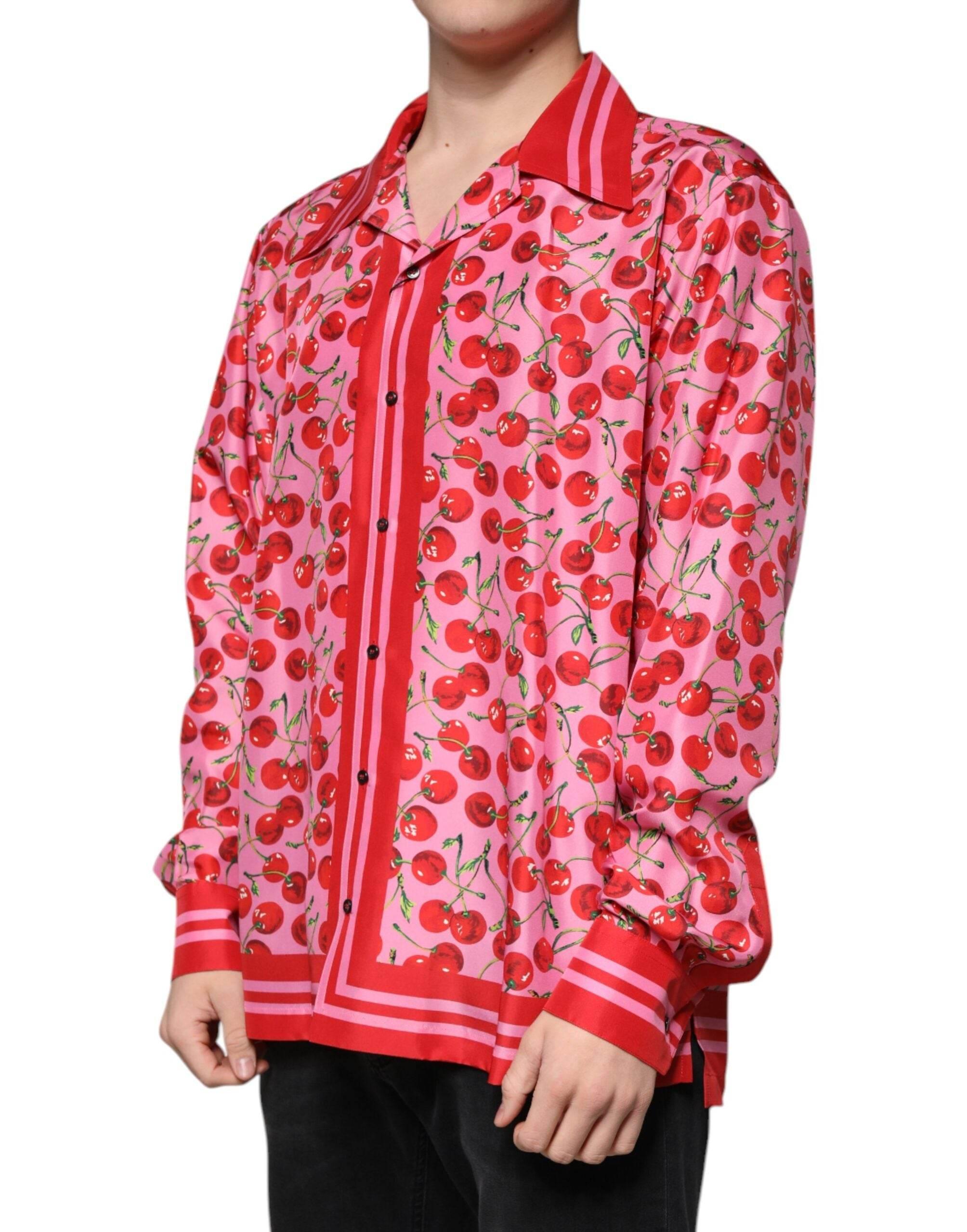 Dolce & Gabbana Pink Cherry Silk Button Down Casual Shirt - Hilstor