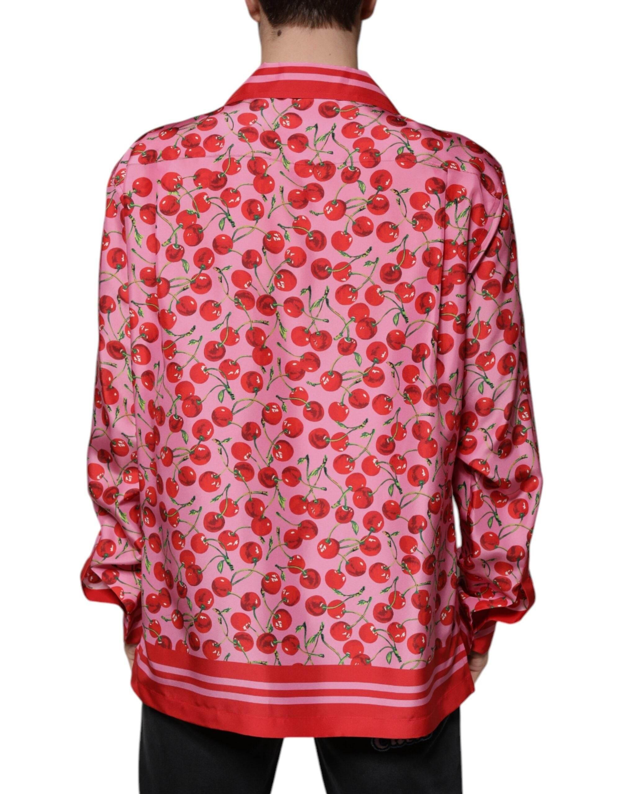 Dolce & Gabbana Pink Cherry Silk Button Down Casual Shirt - Hilstor