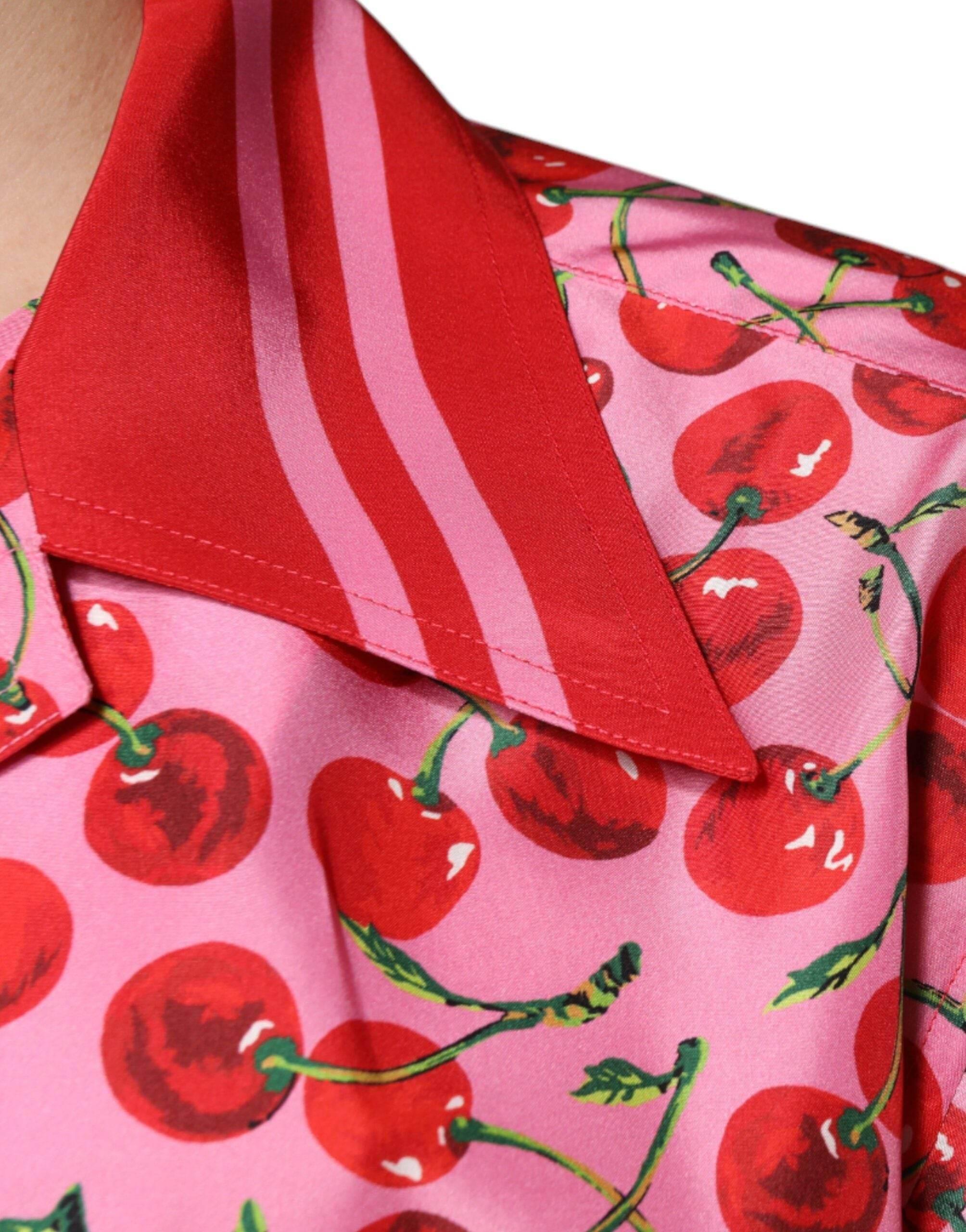 Dolce & Gabbana Pink Cherry Silk Button Down Casual Shirt - Hilstor
