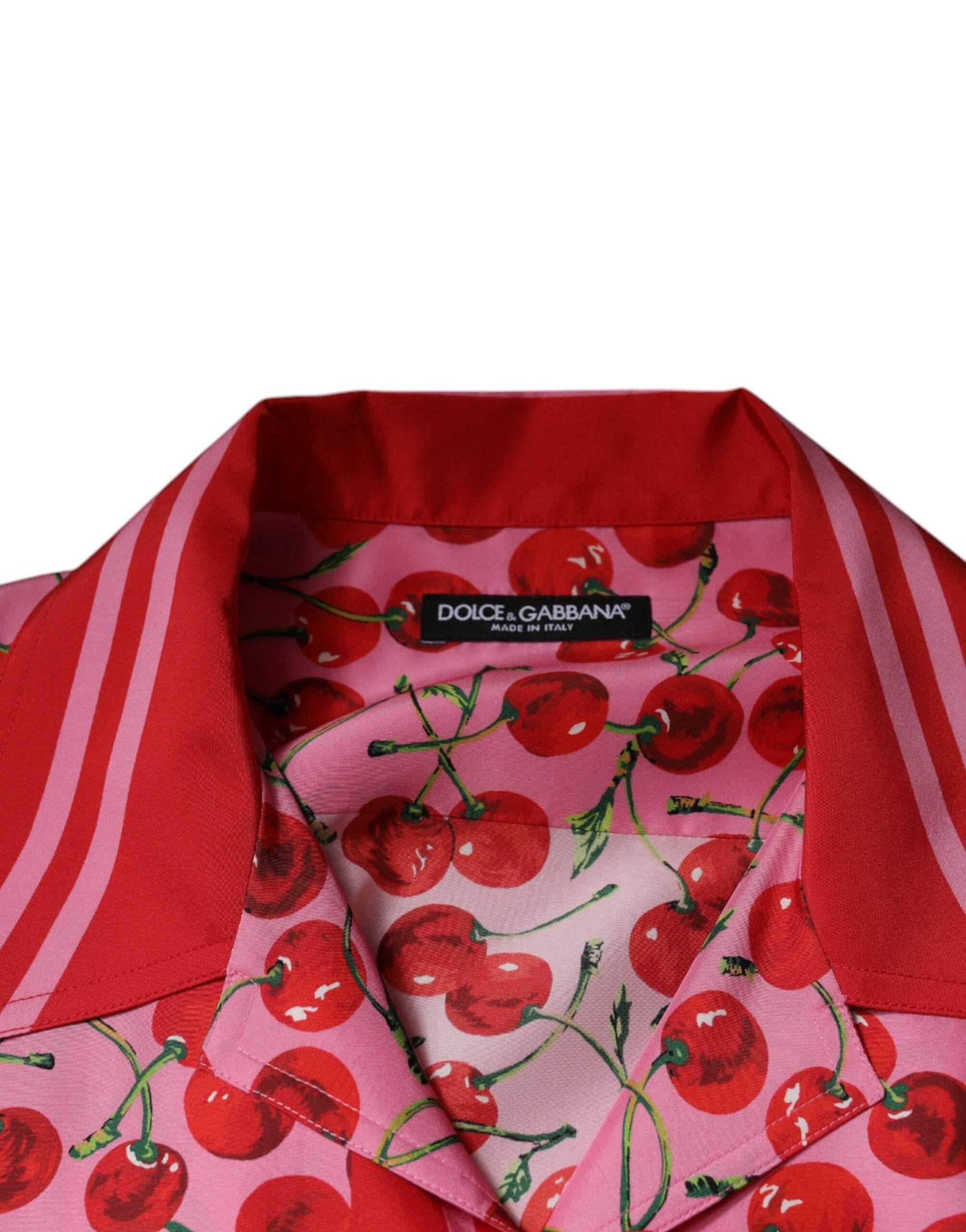 Dolce & Gabbana Pink Cherry Silk Button Down Casual Shirt - Hilstor