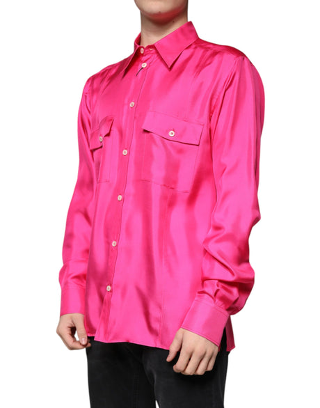 Dolce &amp; Gabbana Rosa Sidenskjorta Med Knappar Herr