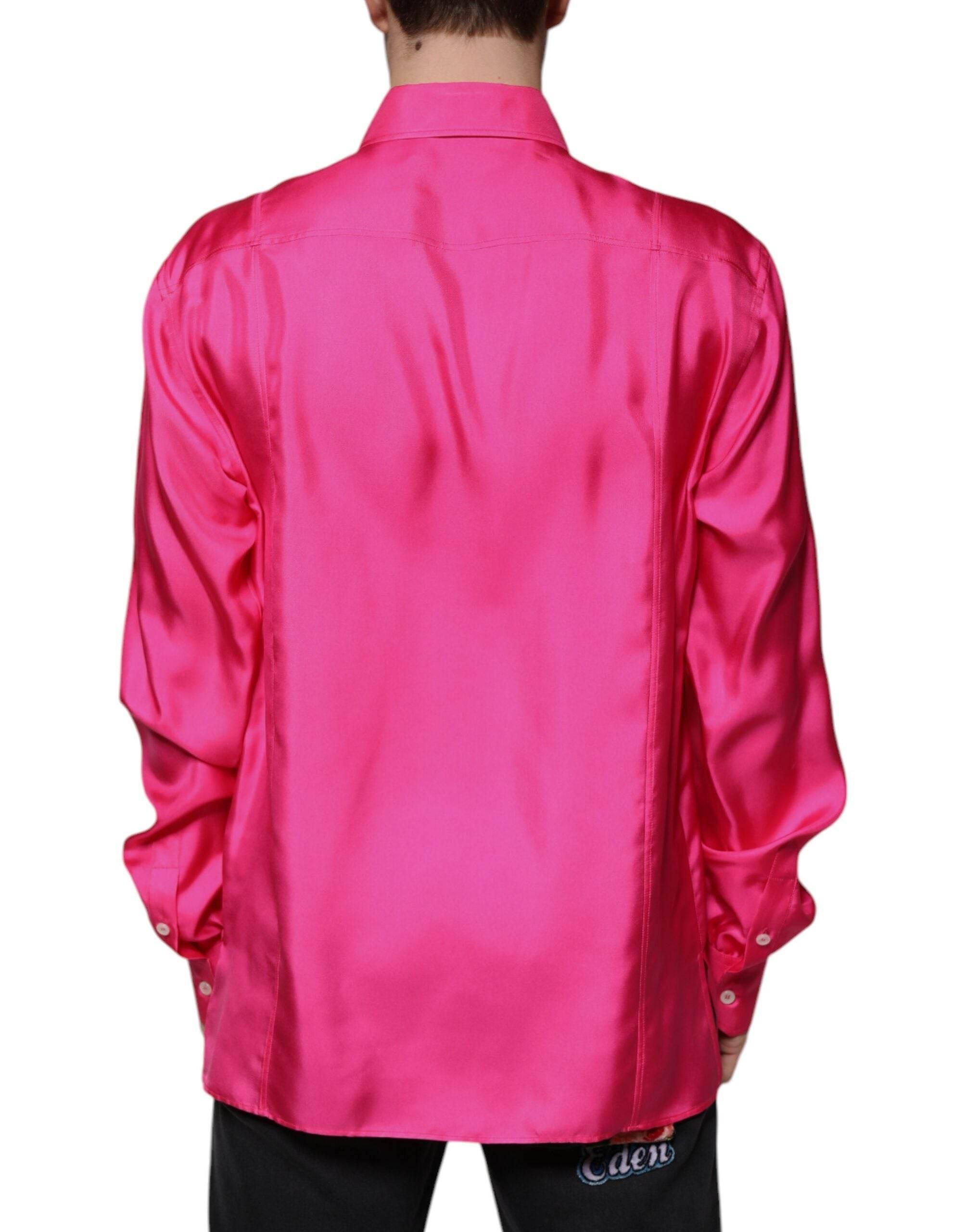 Dolce & Gabbana Pink Silk Collared Button Down Men Shirt - Hilstor