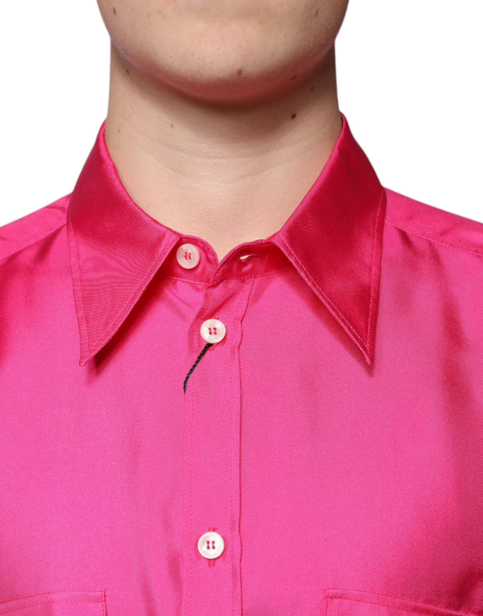 Dolce &amp; Gabbana Pink Silke Collared Button Down Herreskjorte