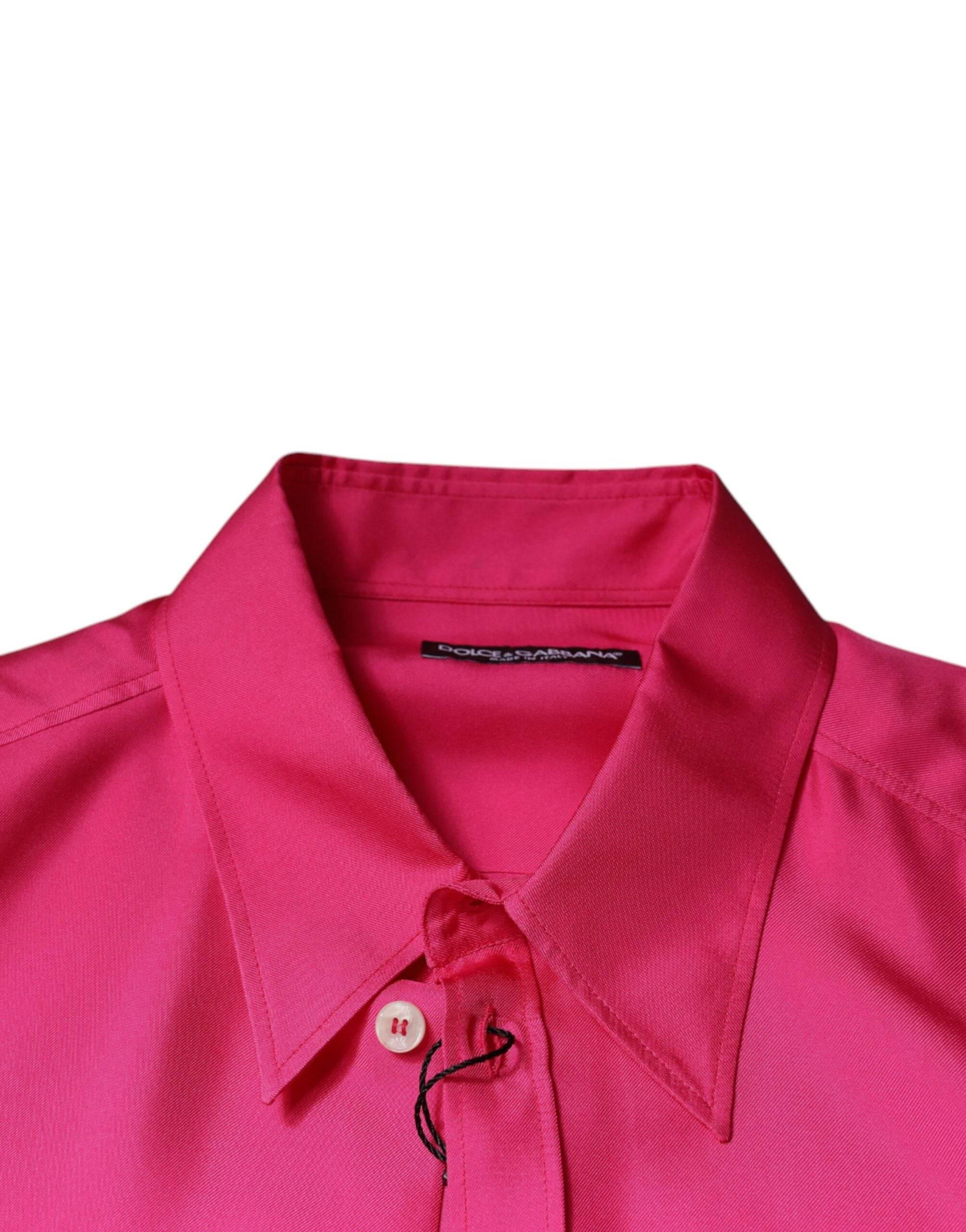 Dolce & Gabbana Pink Silk Collared Button Down Men Shirt - Hilstor