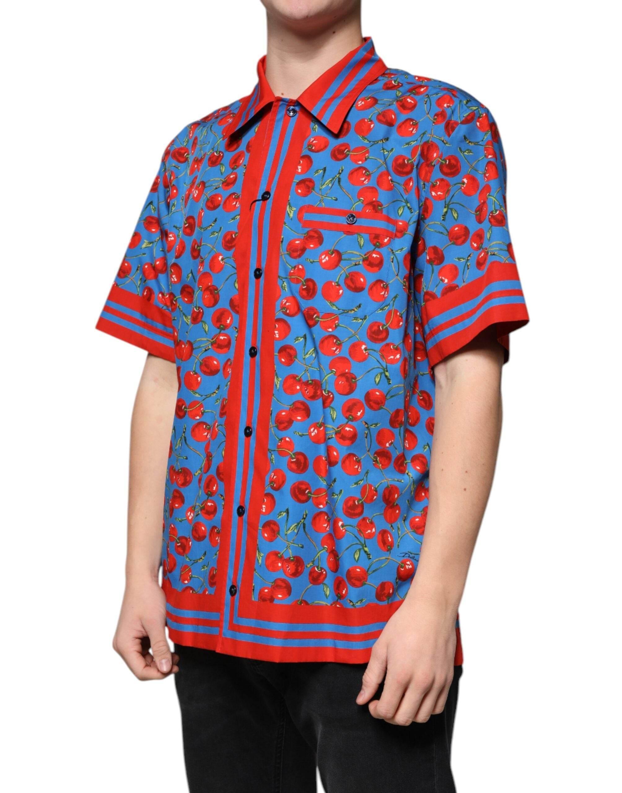 Dolce & Gabbana Blue Cherry Cotton Button Down Casual Shirt - Hilstor